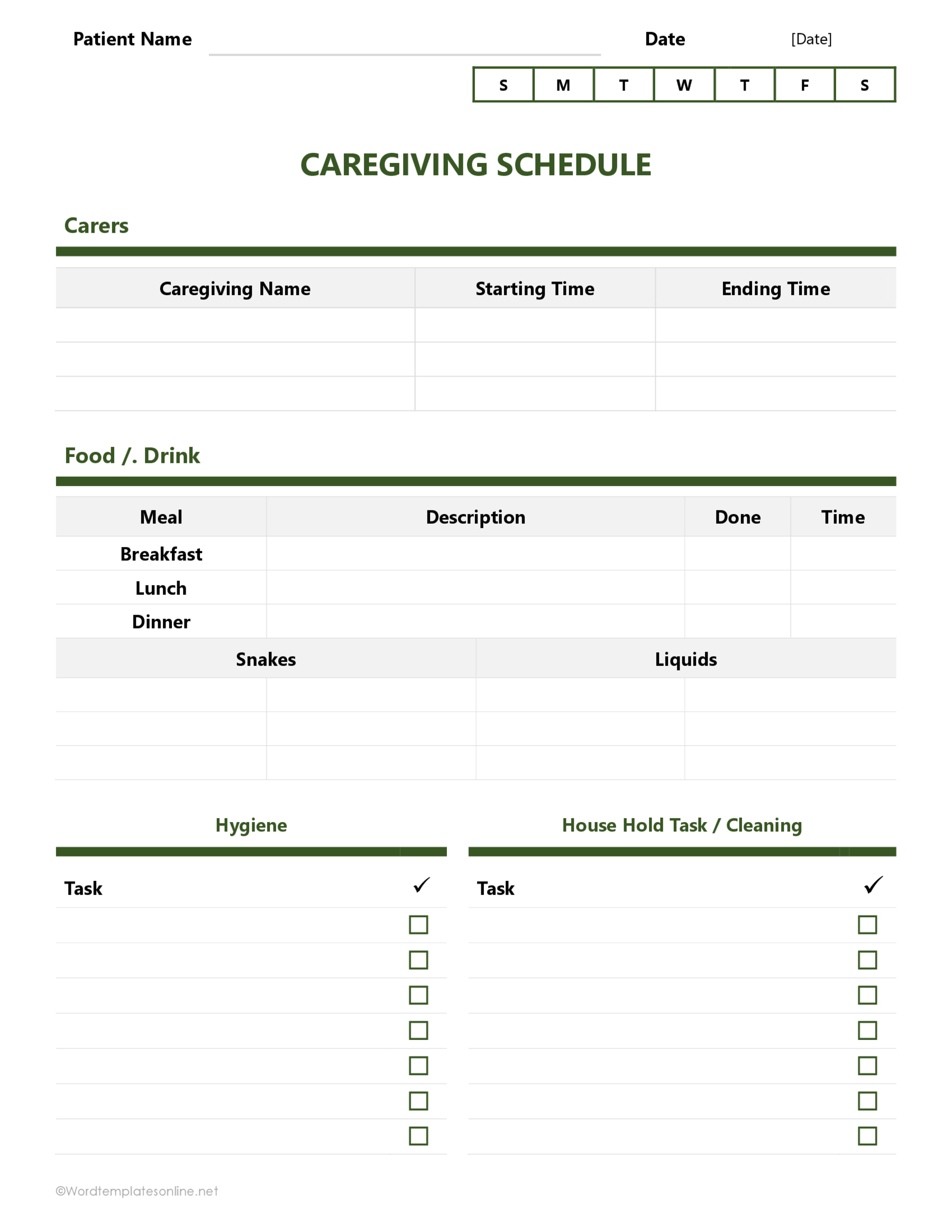 Caregiver Schedule Template for Free