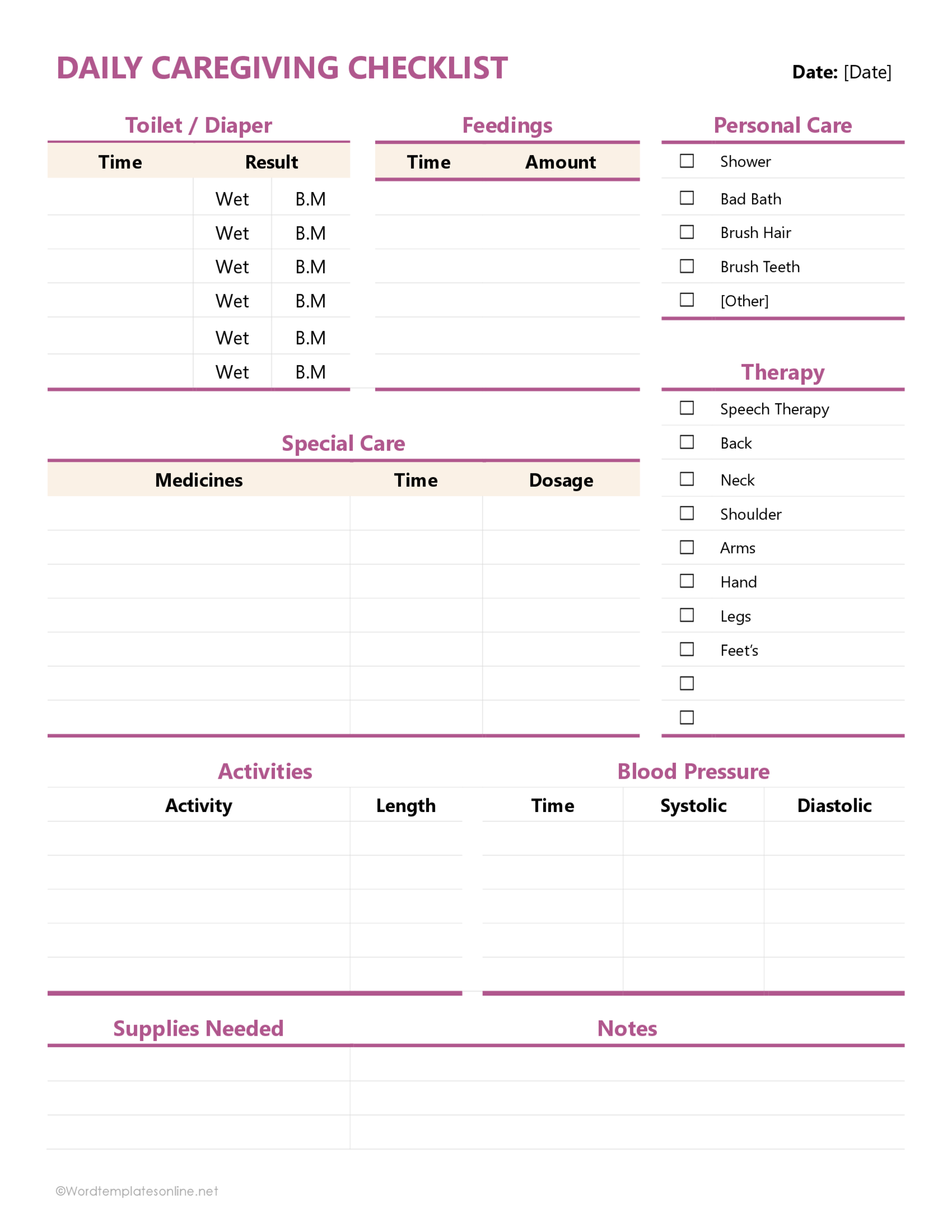 Editable Caregiver Schedule Template in Word