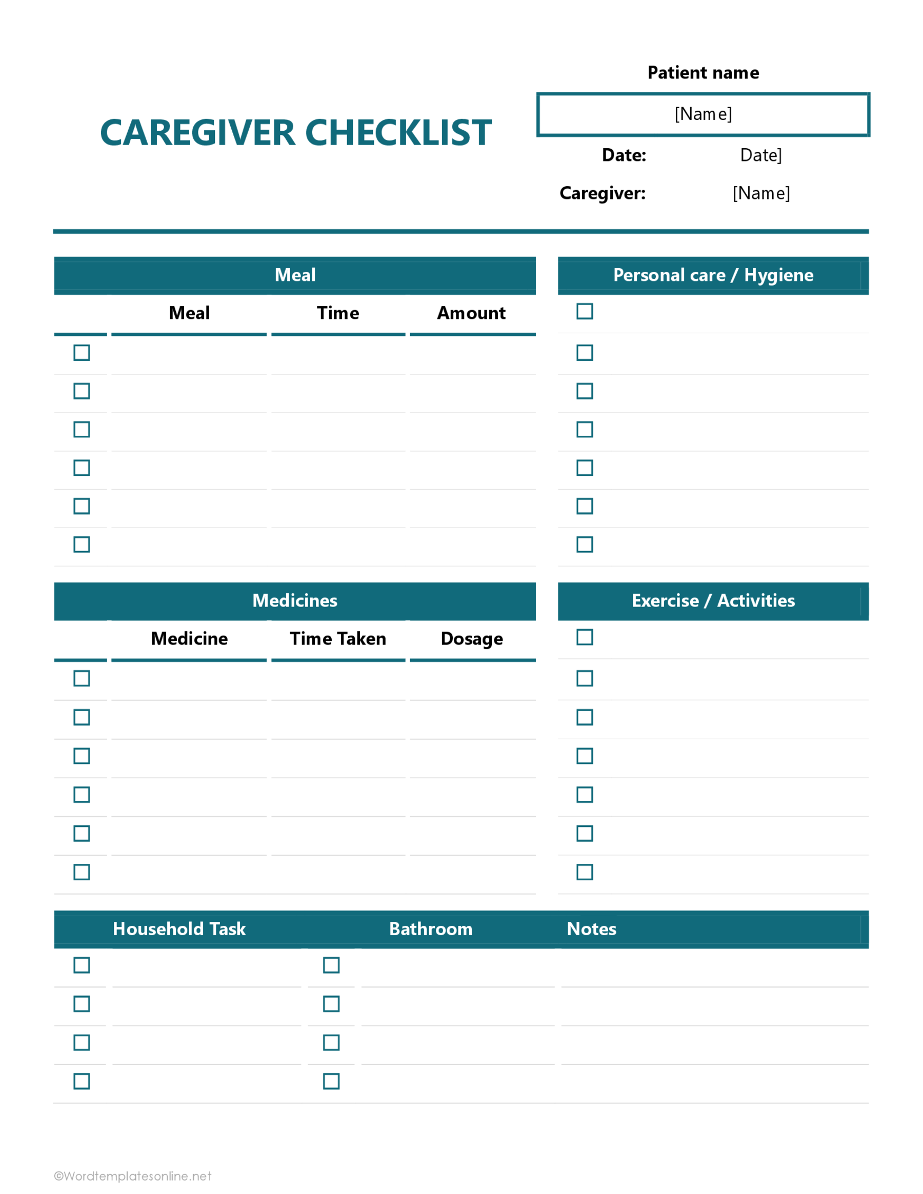 Word Format Caregiver Schedule Template