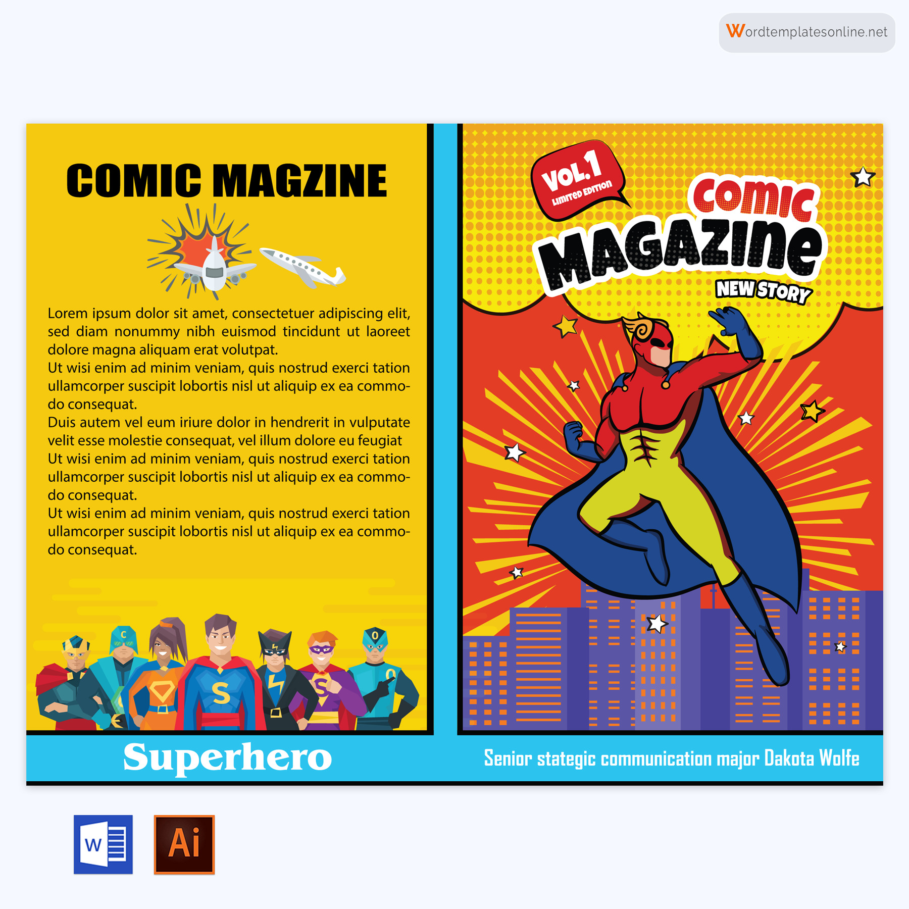 Editable Superhero Comic Book Cover Template in Word and Illustrator