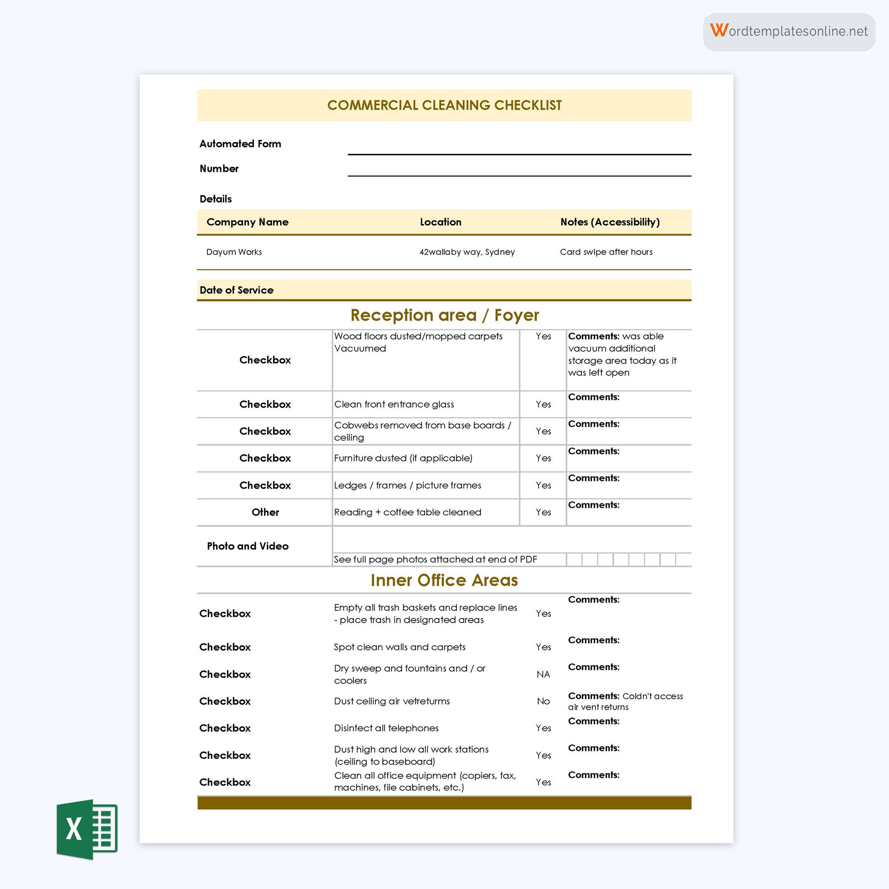Sample Commercial Cleaning Checklist Format
