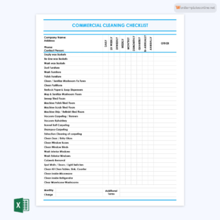 Commercial Cleaning Checklist Templates (Excel)