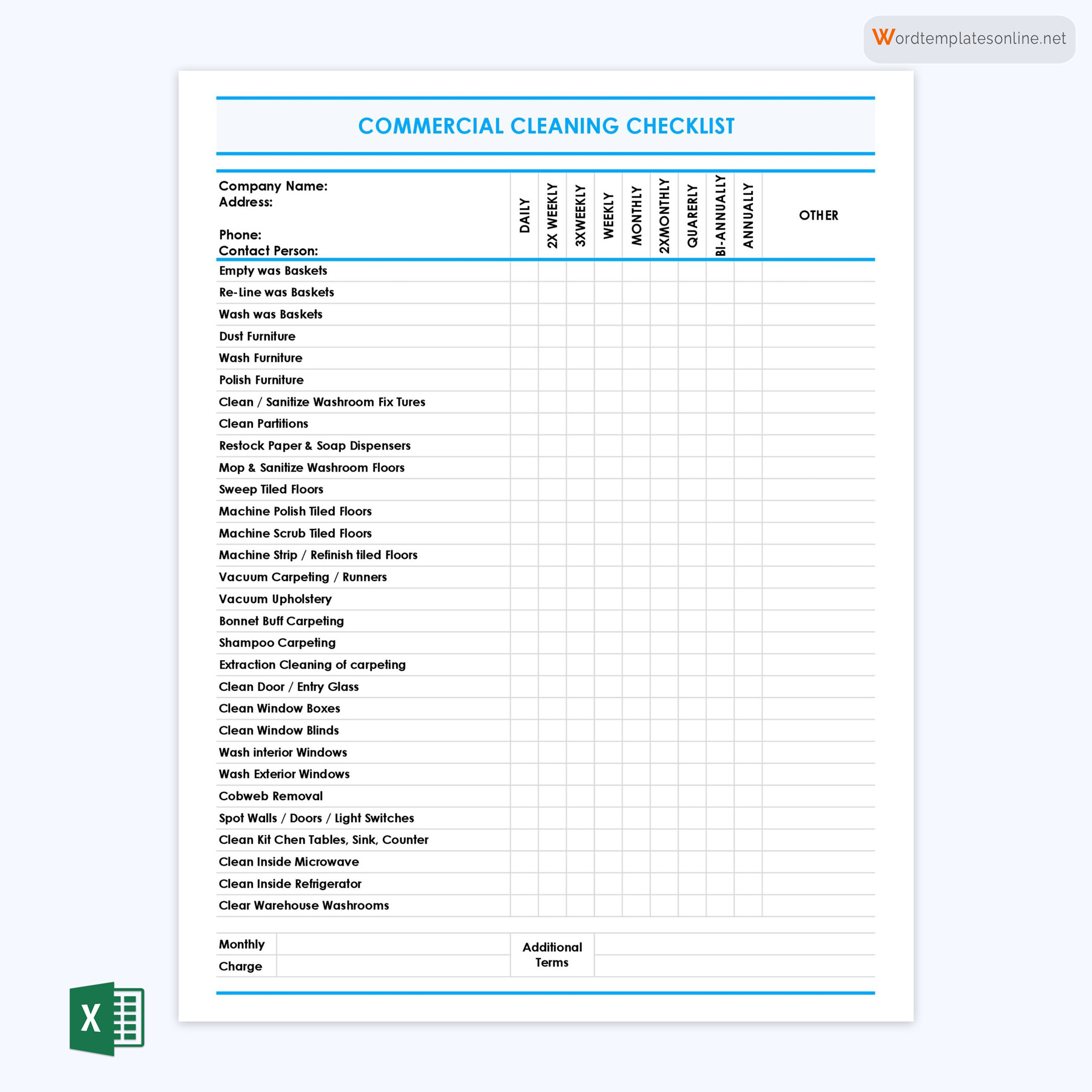 Printable Commercial Cleaning Checklist Format Sample