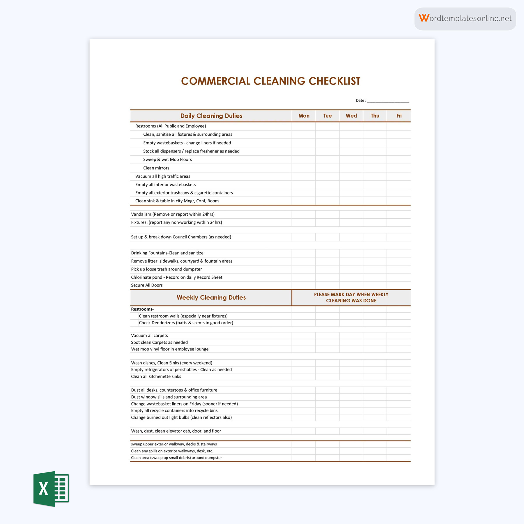 Commercial Cleaning Checklist Template for Free