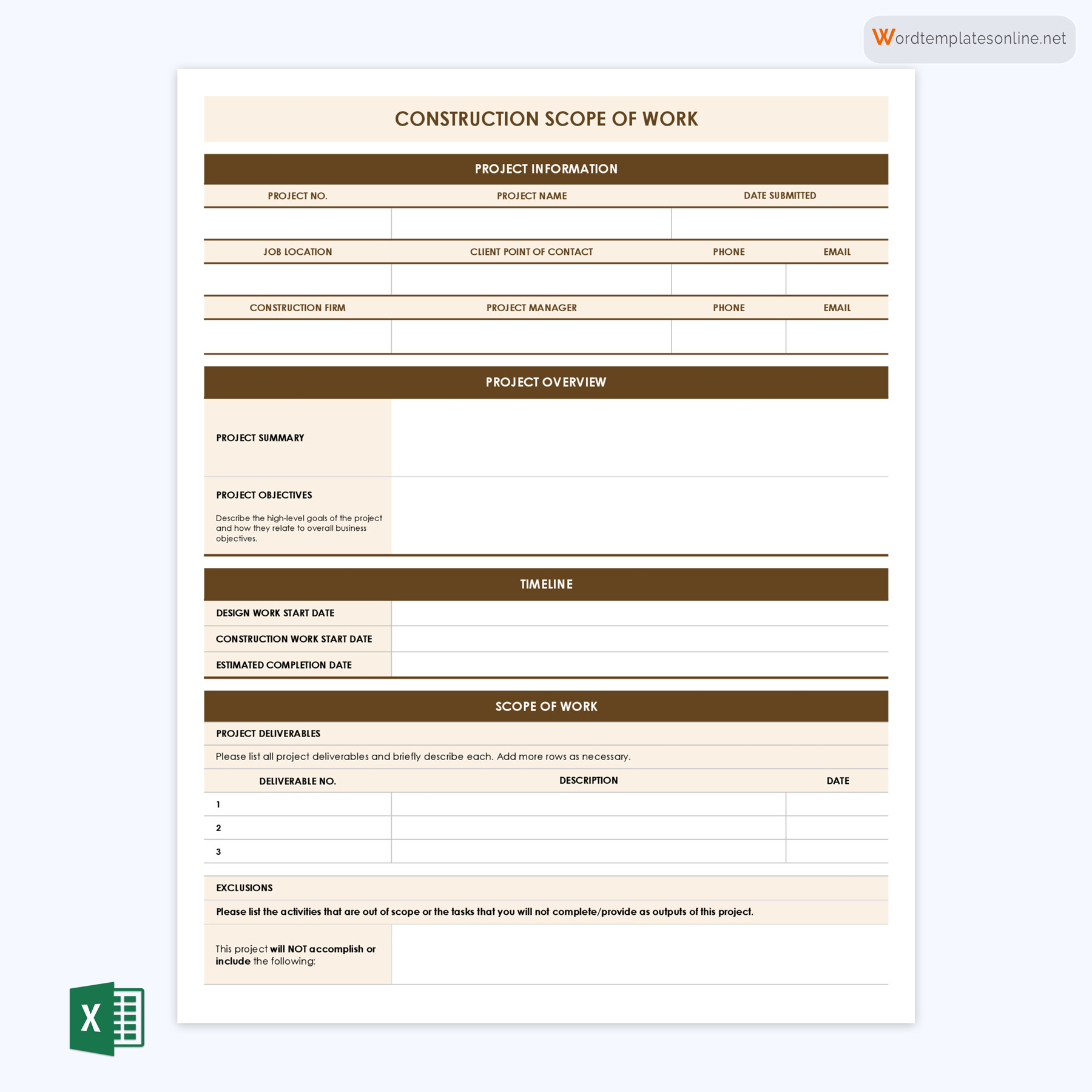 Free Construction Scope of Work Template Example
