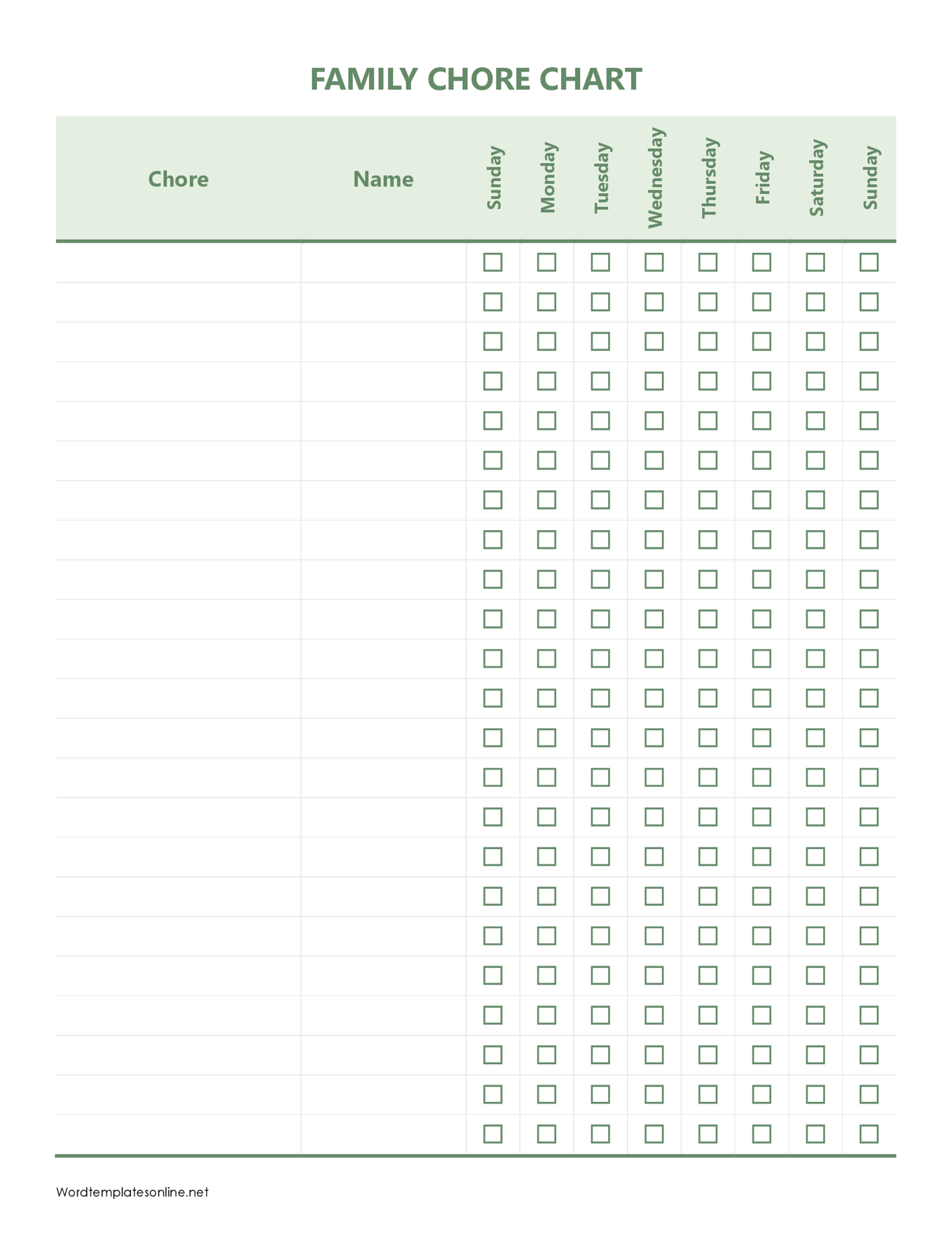 Free Family Chore Chart Template Example