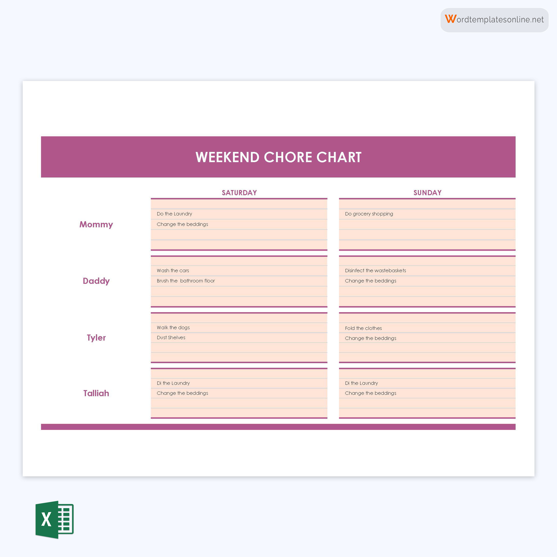 Sample Family Chore Chart Format