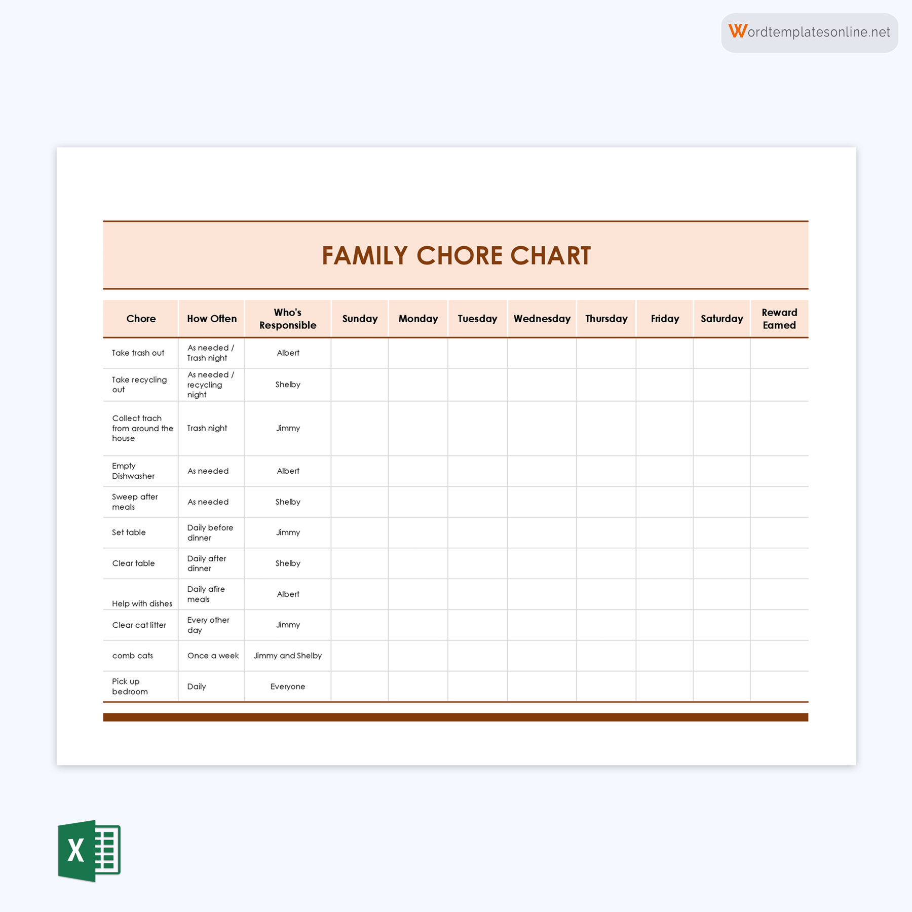 Printable Family Task Schedule Example