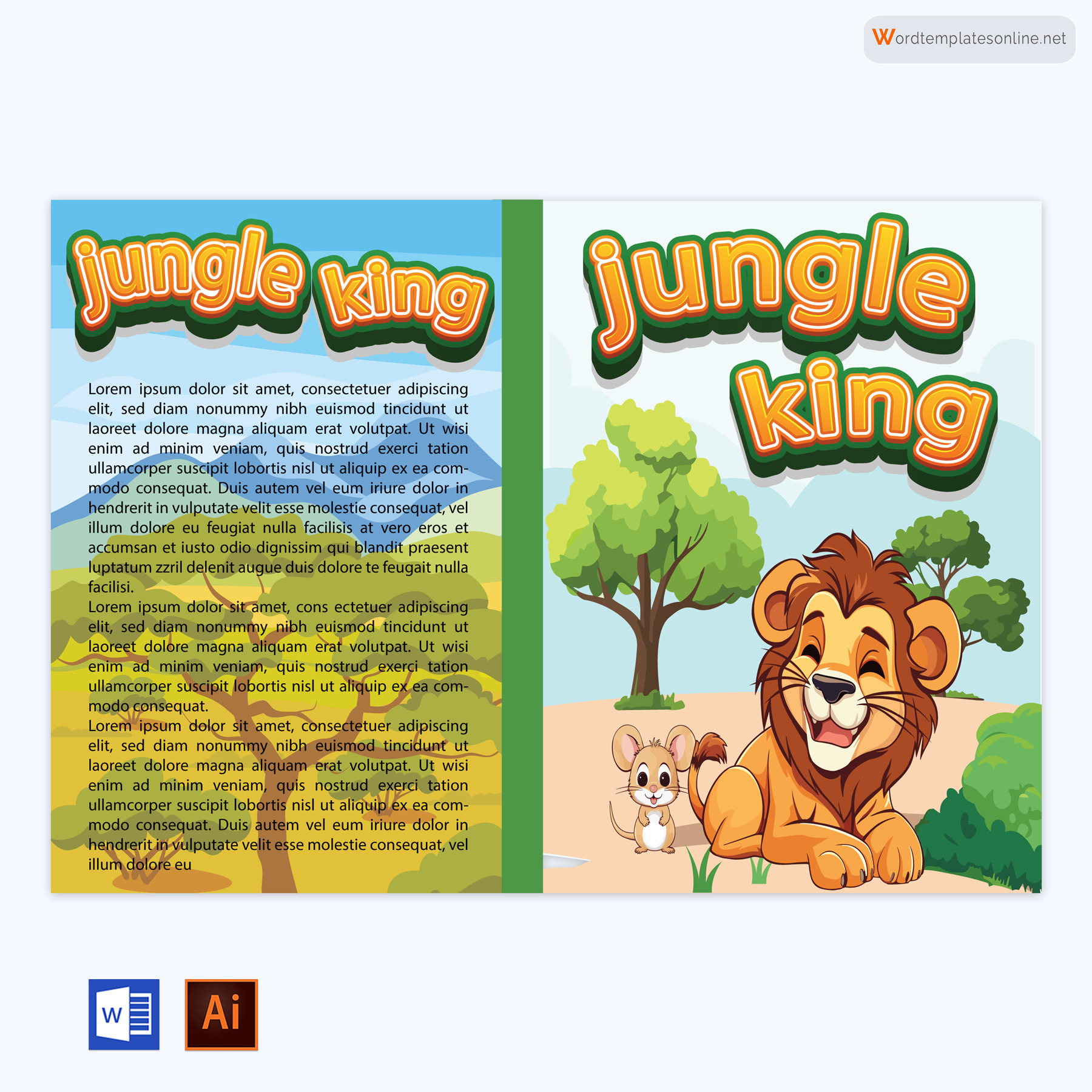 Free Sample Lion-king Story Book Cover Template in Word and Illustrator
