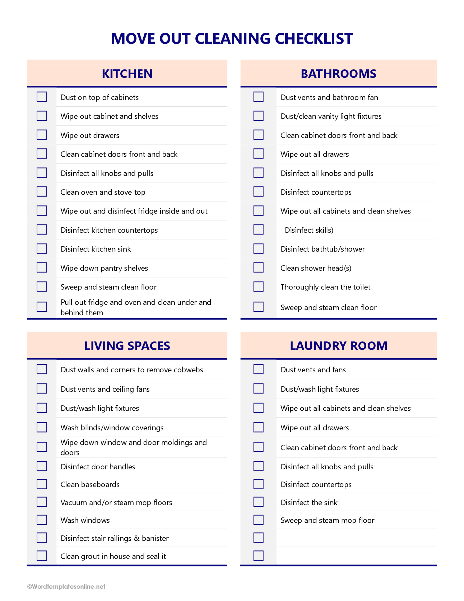 Free Move Out Cleaning Checklist Template Example