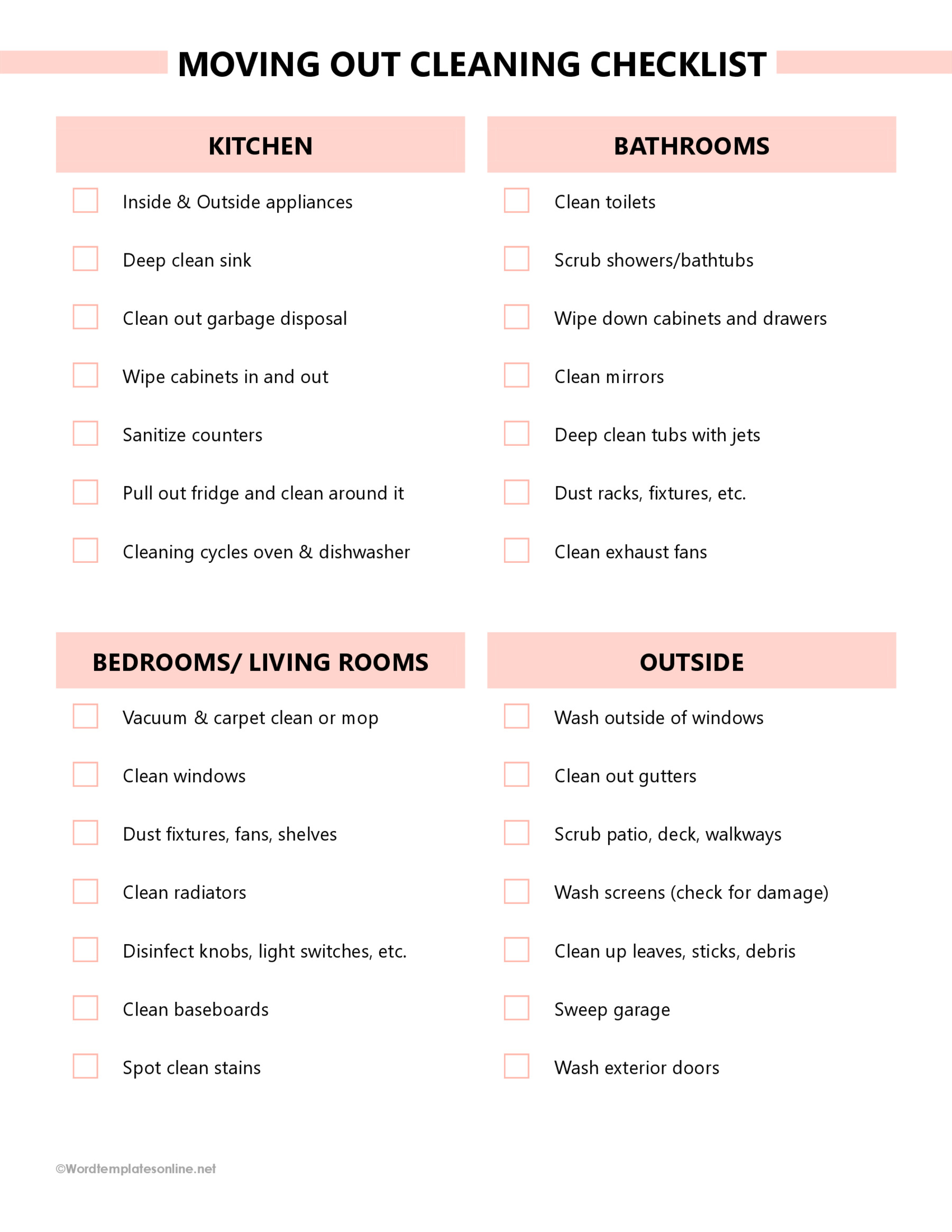 Editable Move Out Cleaning Checklist Template in Word