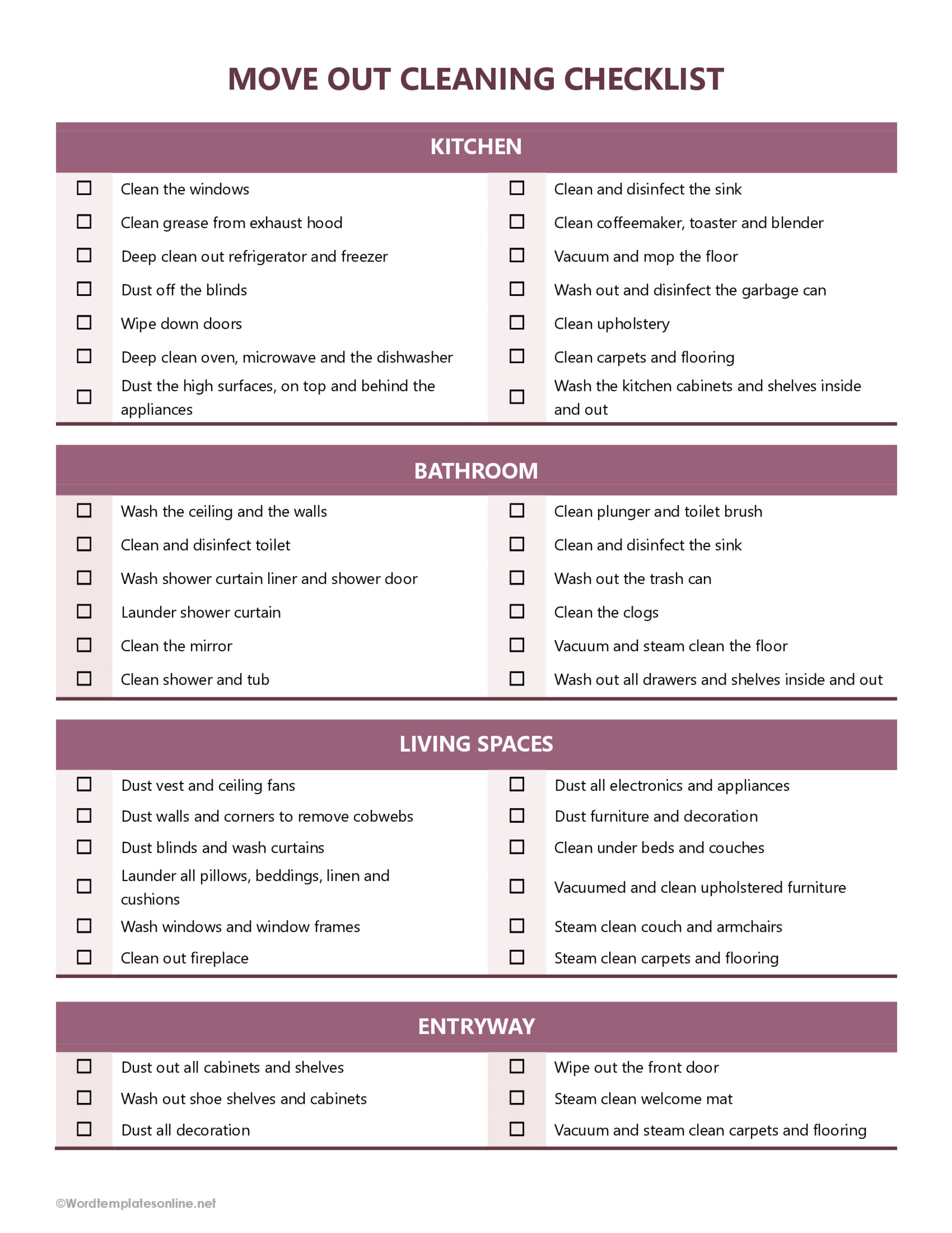 Move Out Cleaning Checklist Template for Free