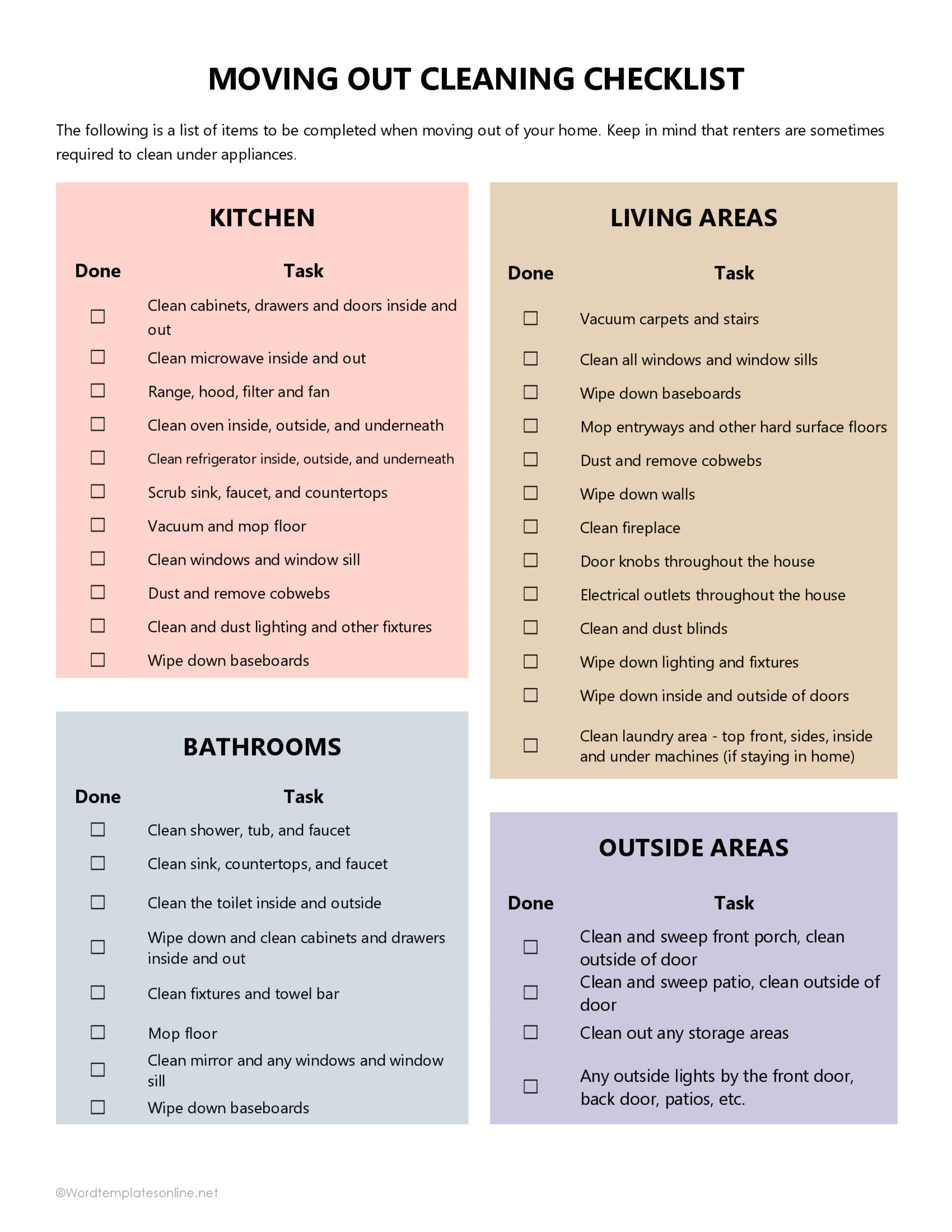Word Format Move Out Cleaning Checklist Template