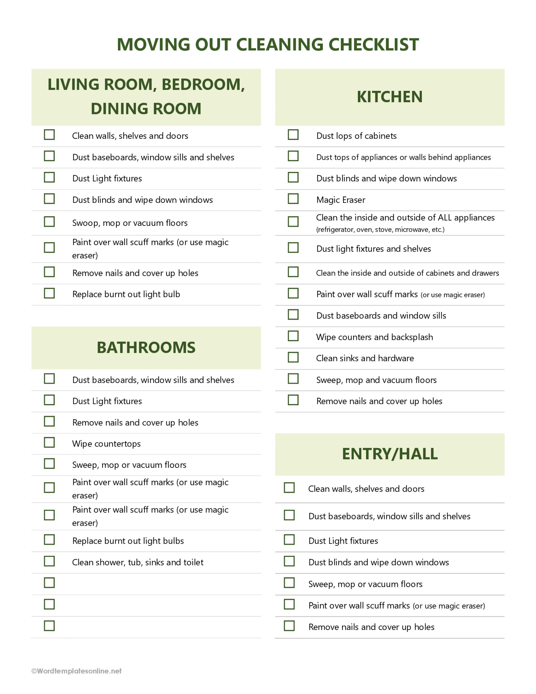 Move Out Cleaning Checklist Sample