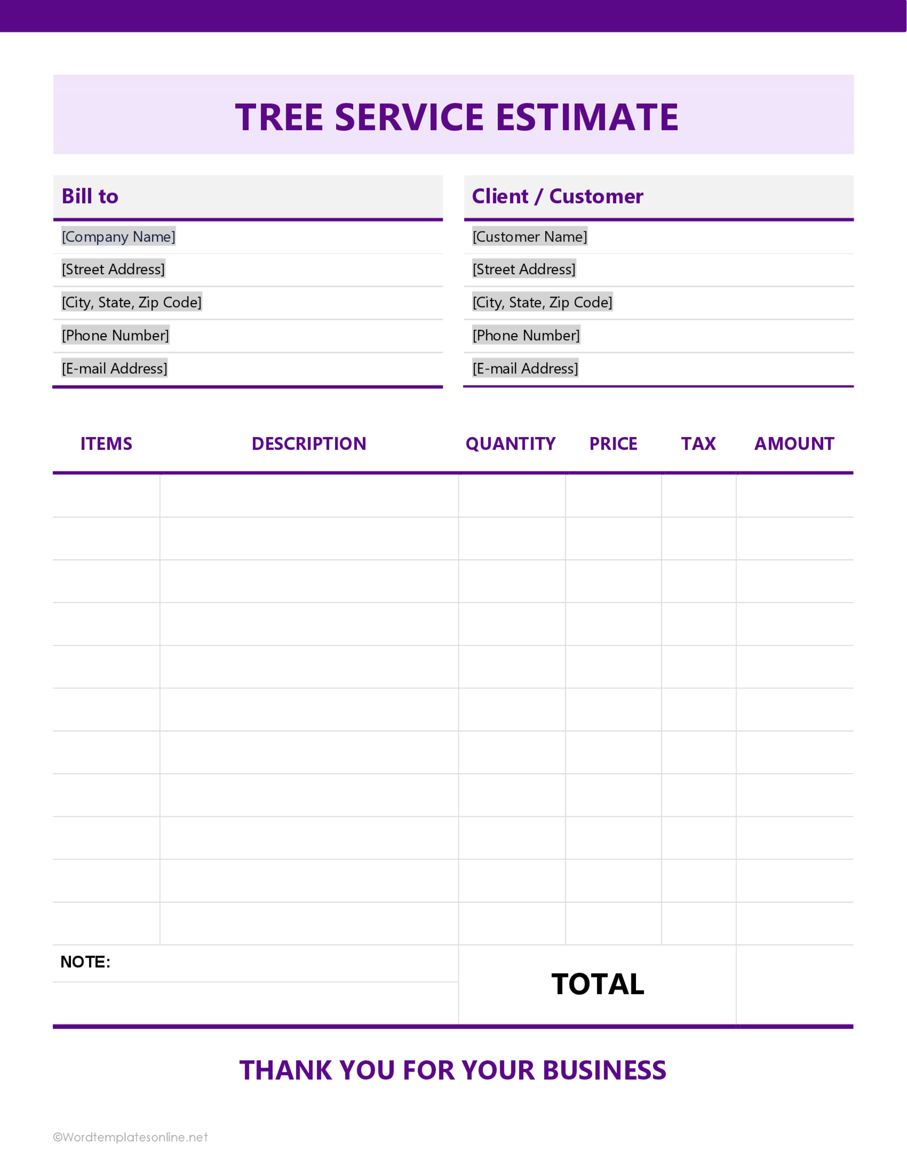 Editable Tree Service Estimate Template in Word