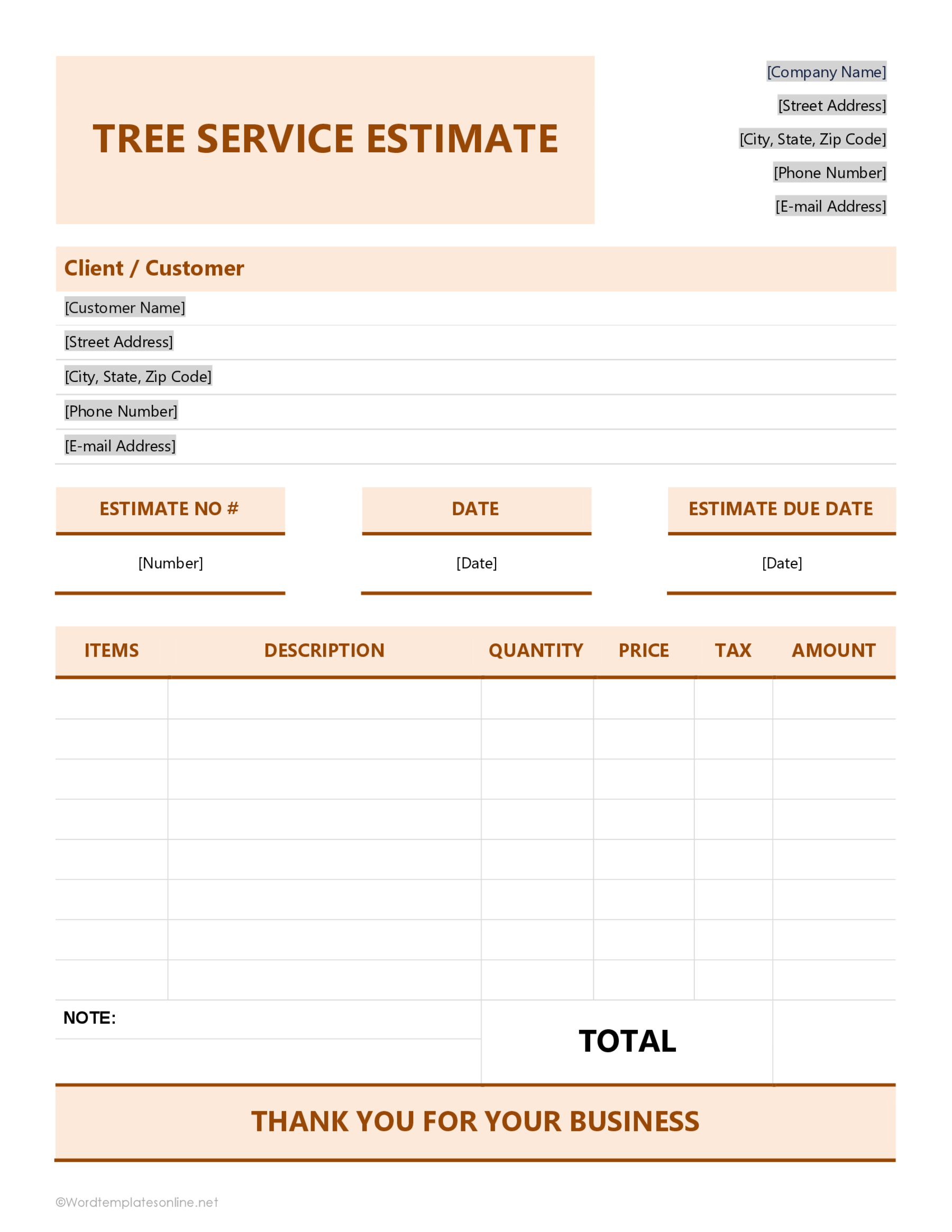 Sample Tree Service Estimate Format