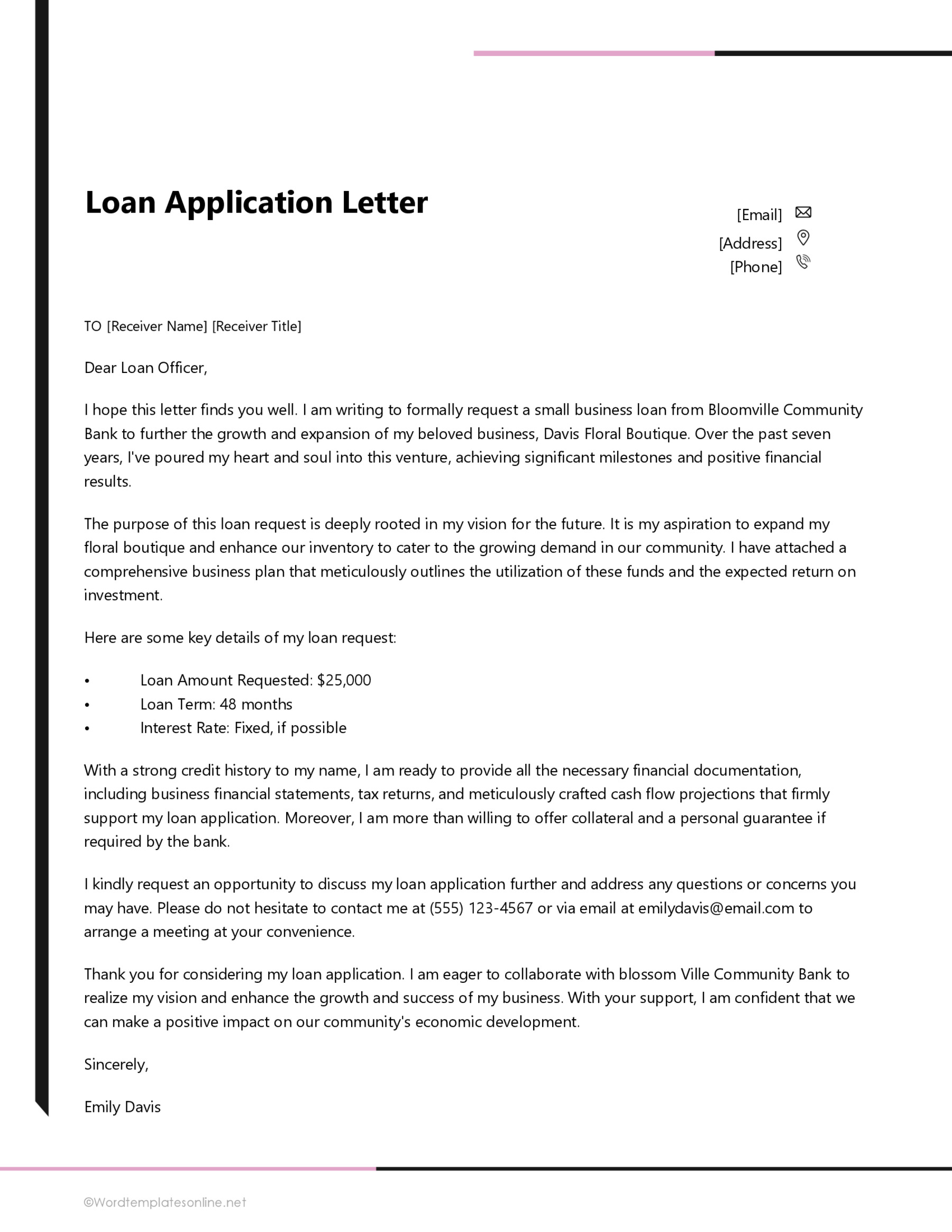 Loan Application Letter Sample Document