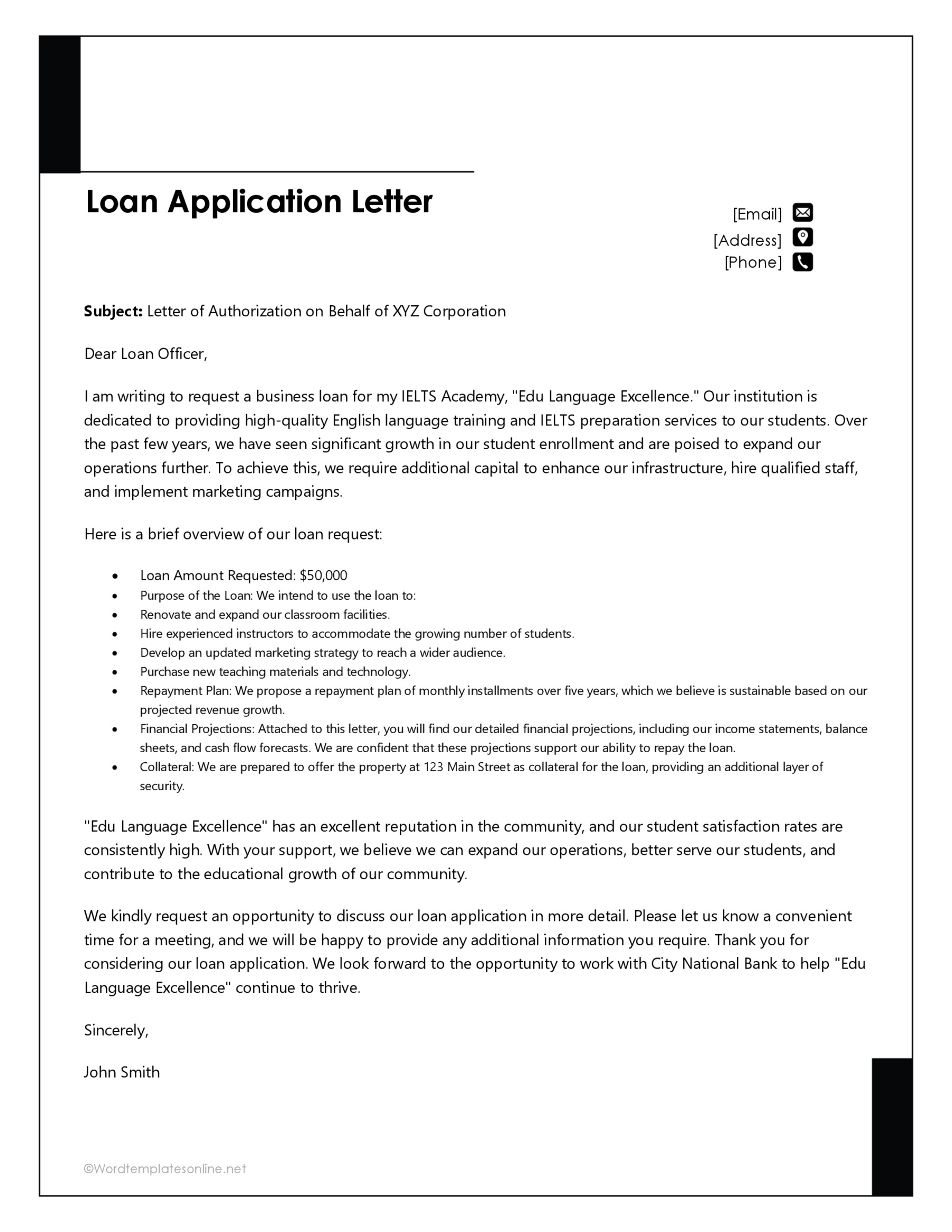 Editable Loan Application Letter in Word