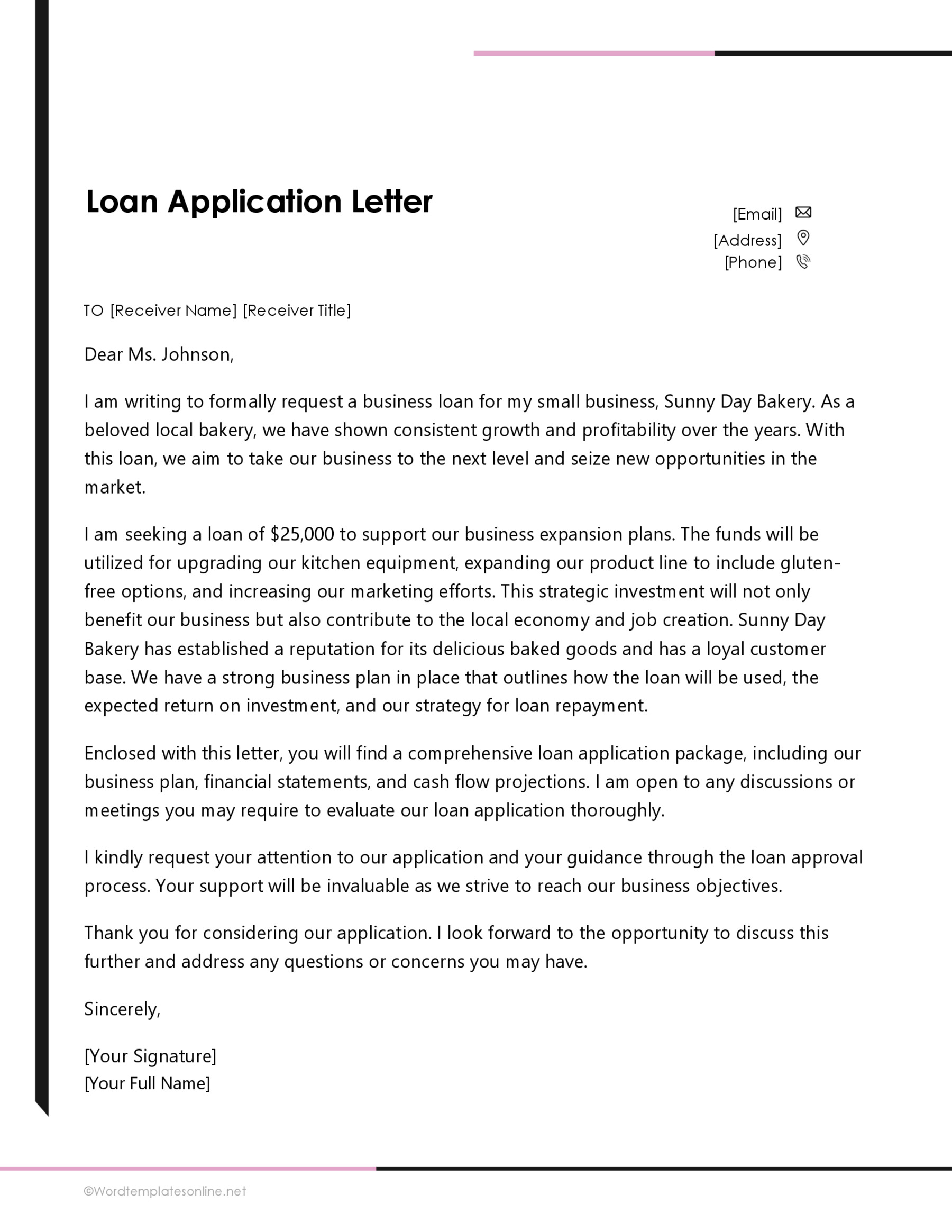 Printable Loan Application Letter Format Sample