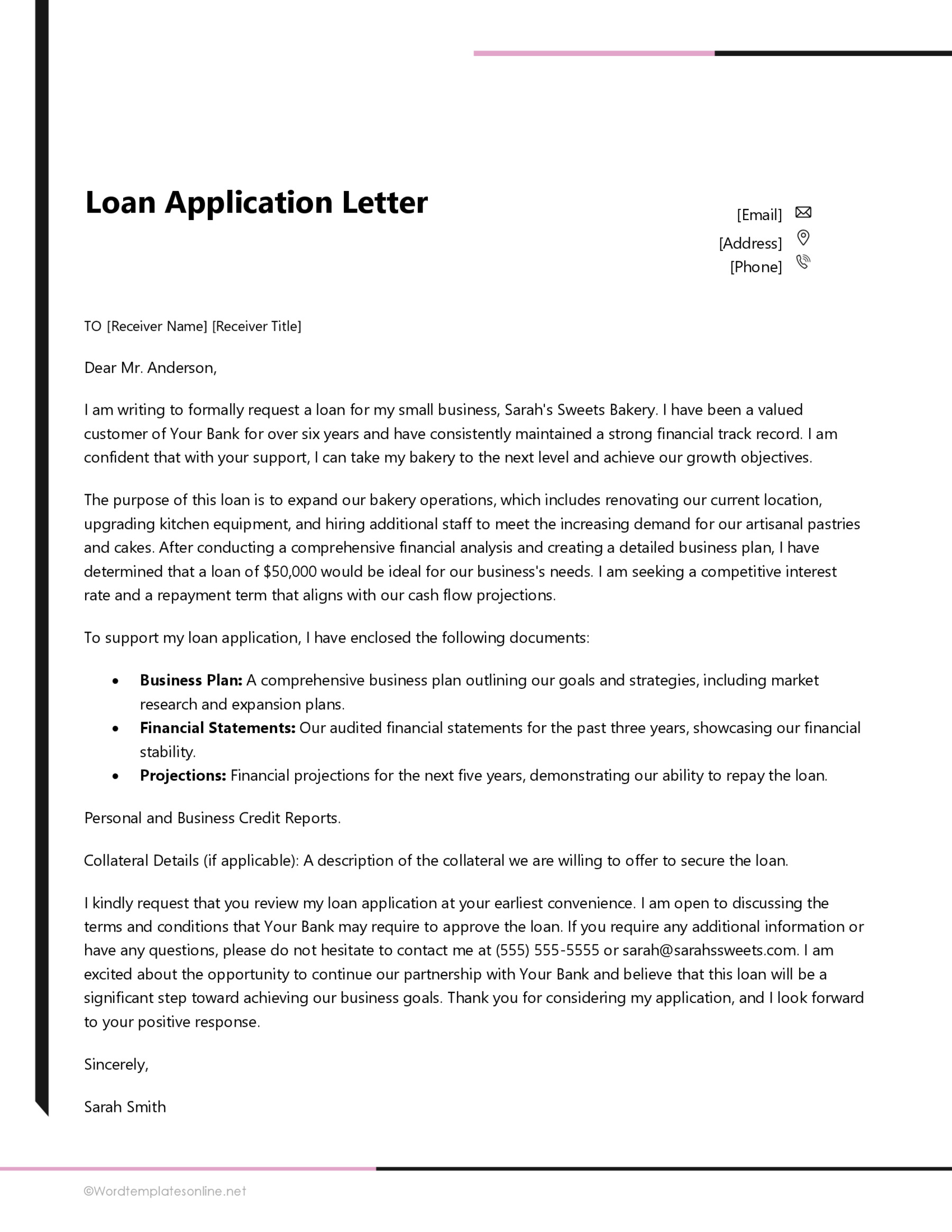 Editable Loan Application Letter Template in Word