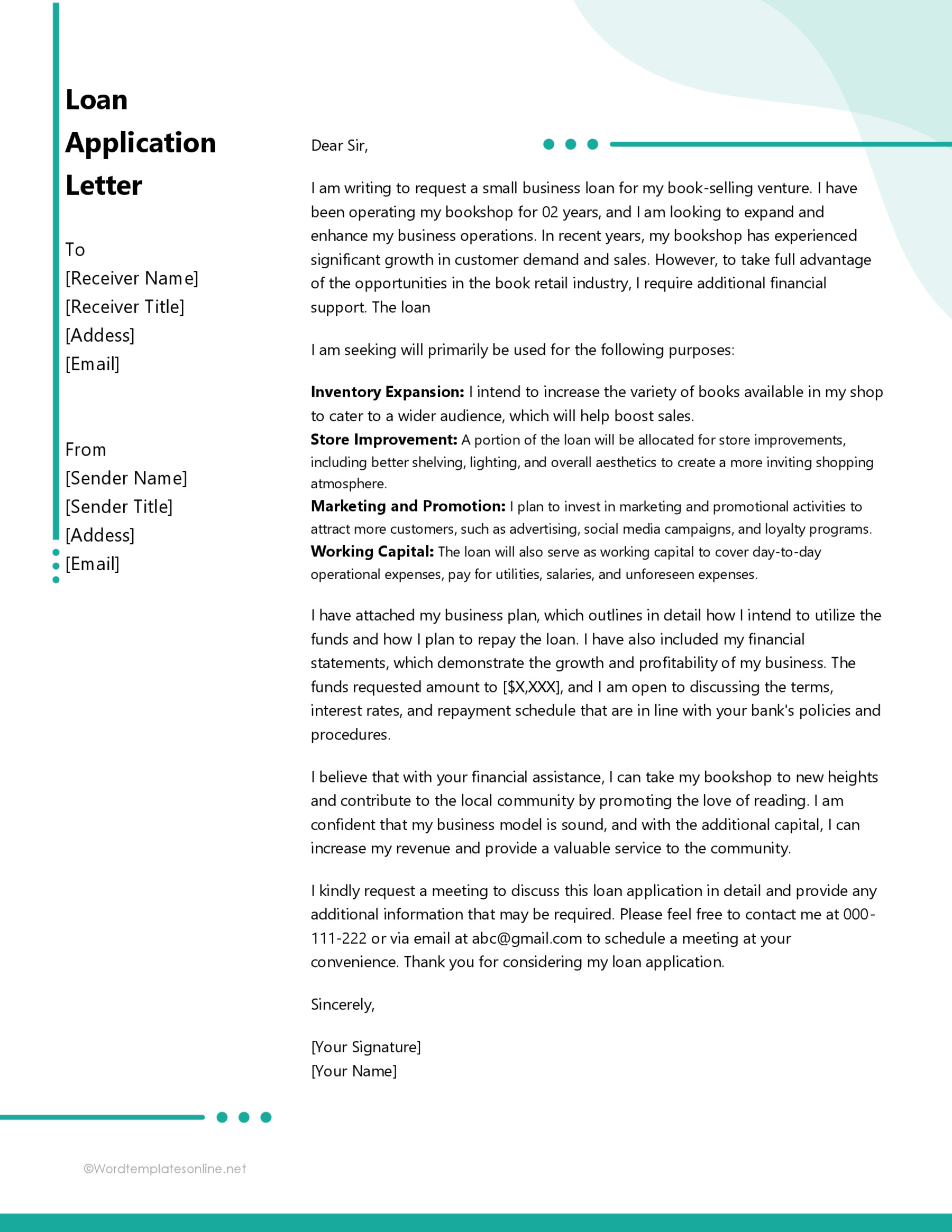 Loan Application Letter Template for Free