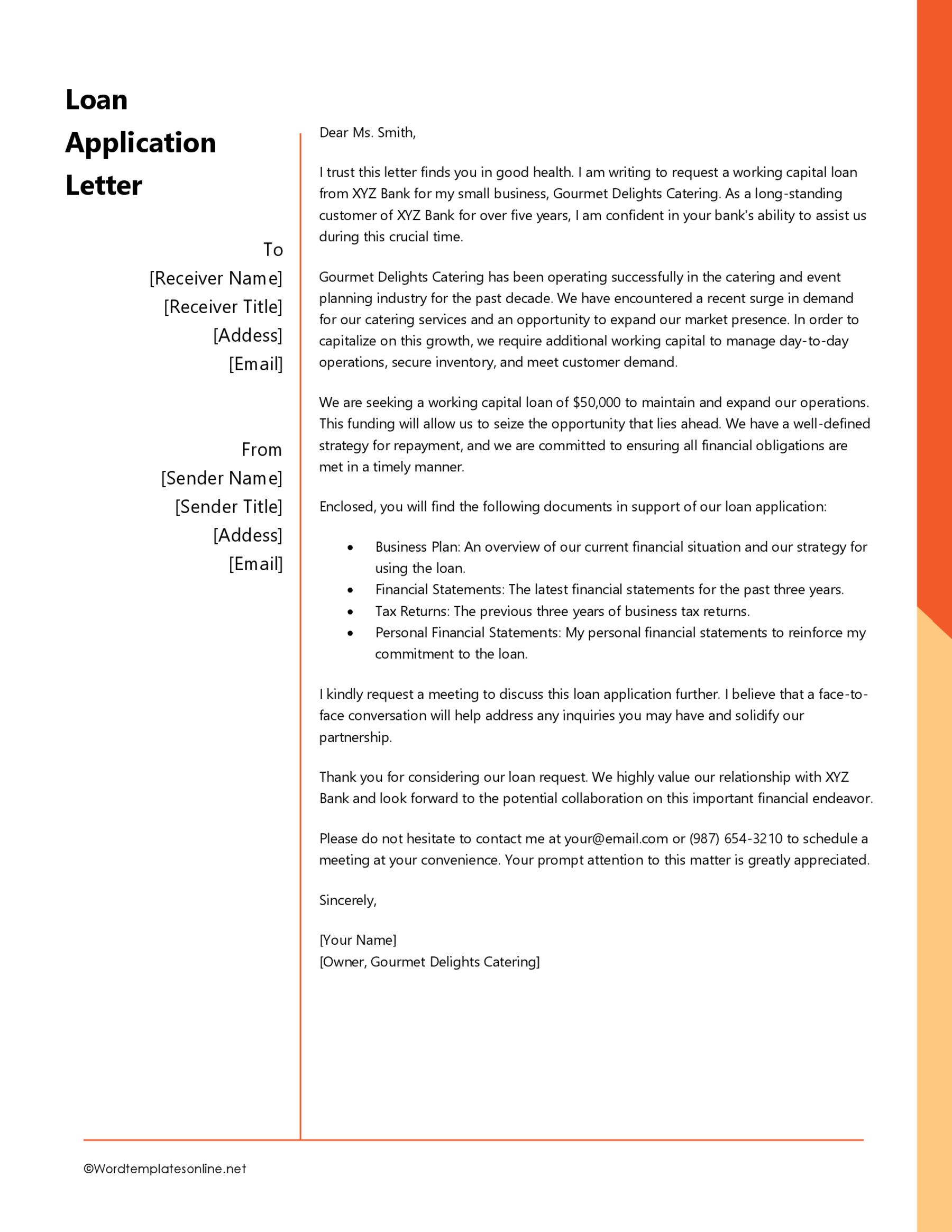 Loan Application Cover Letter Sample