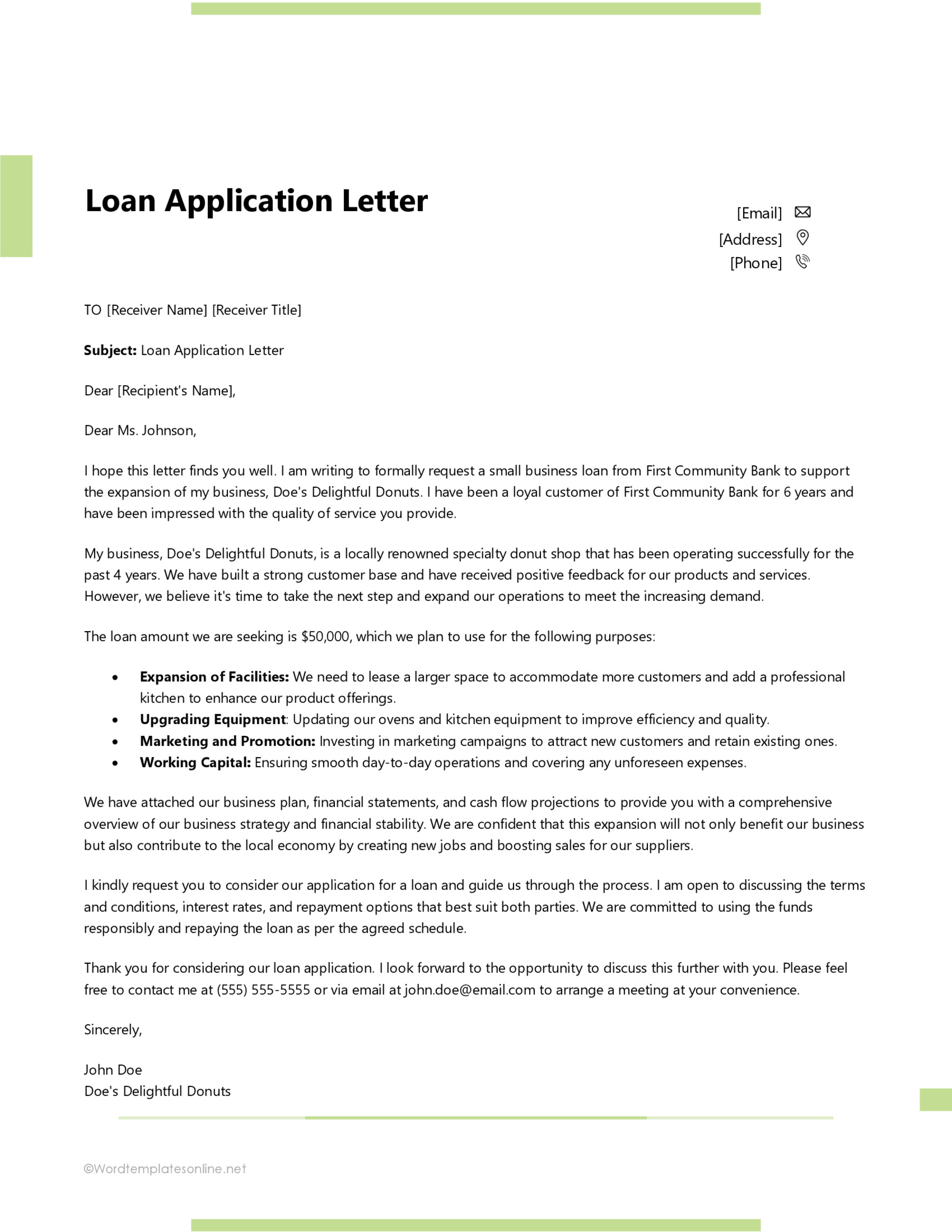 Loan Application Format Template