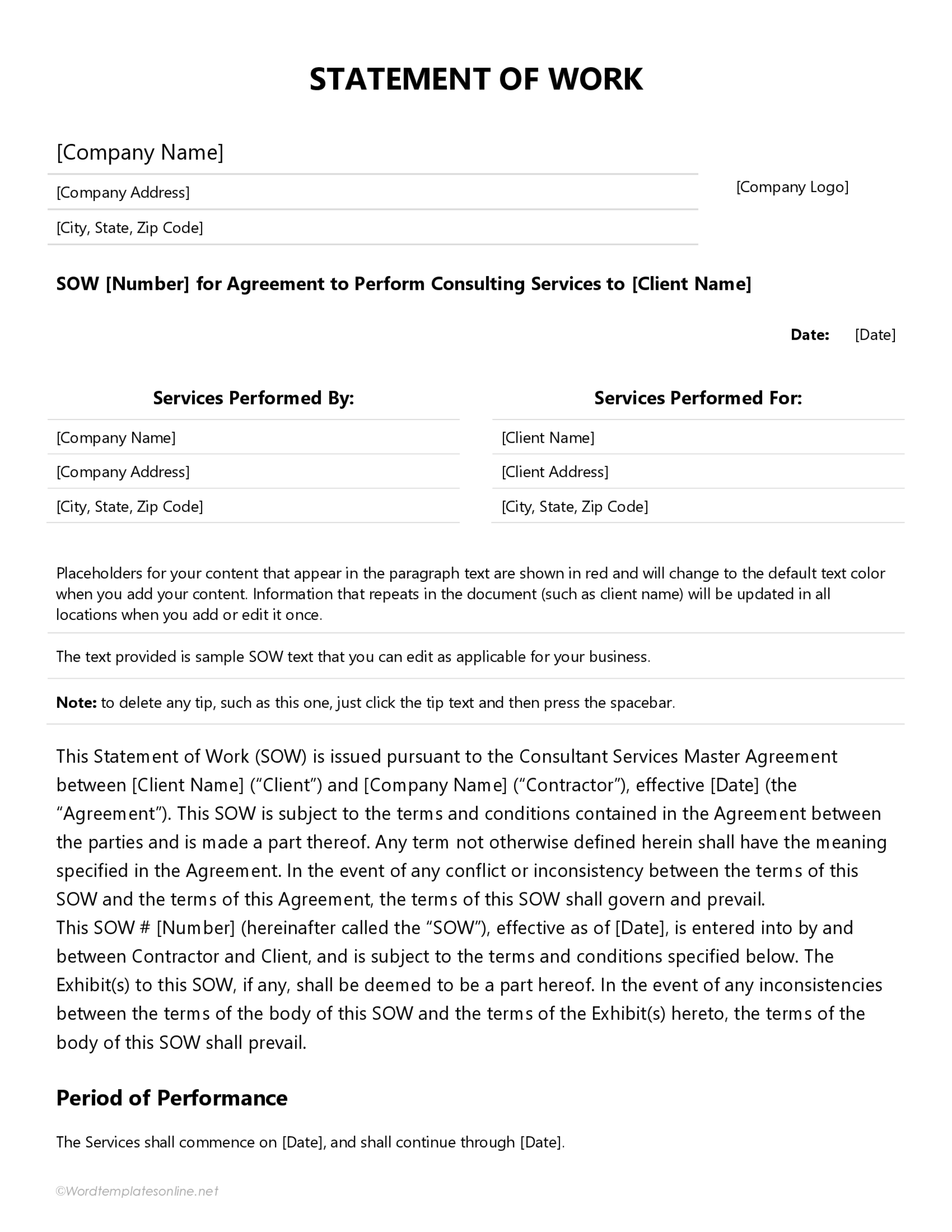 Free Statement of Work Template