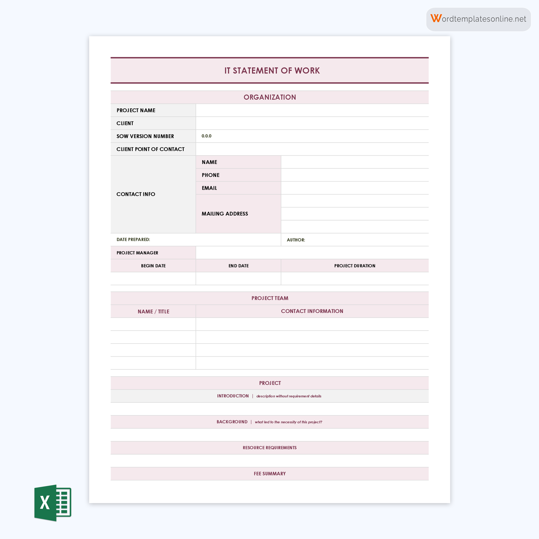 Professional Downloadable IT Statement of Work Template as Word File