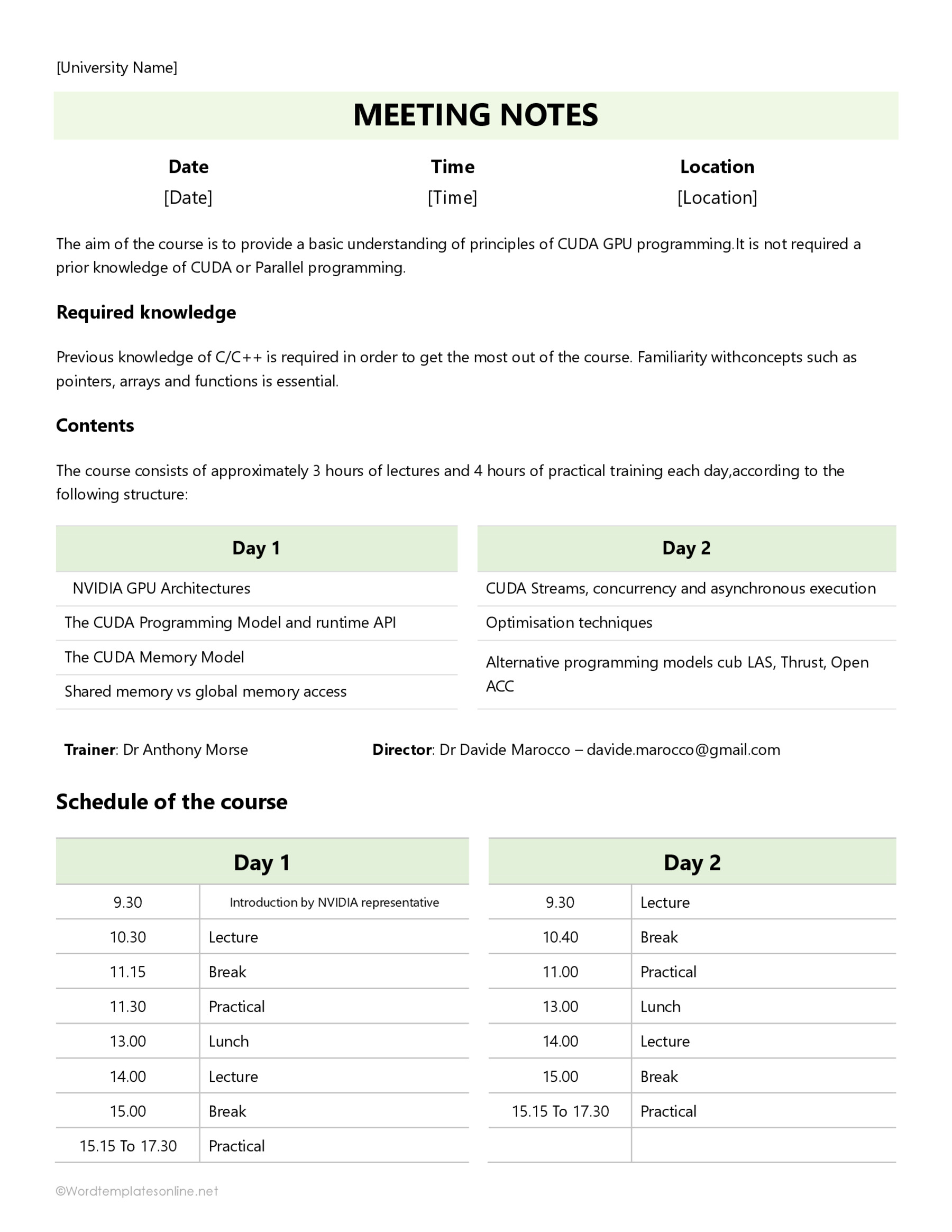 Printable Training Agenda Format Sample