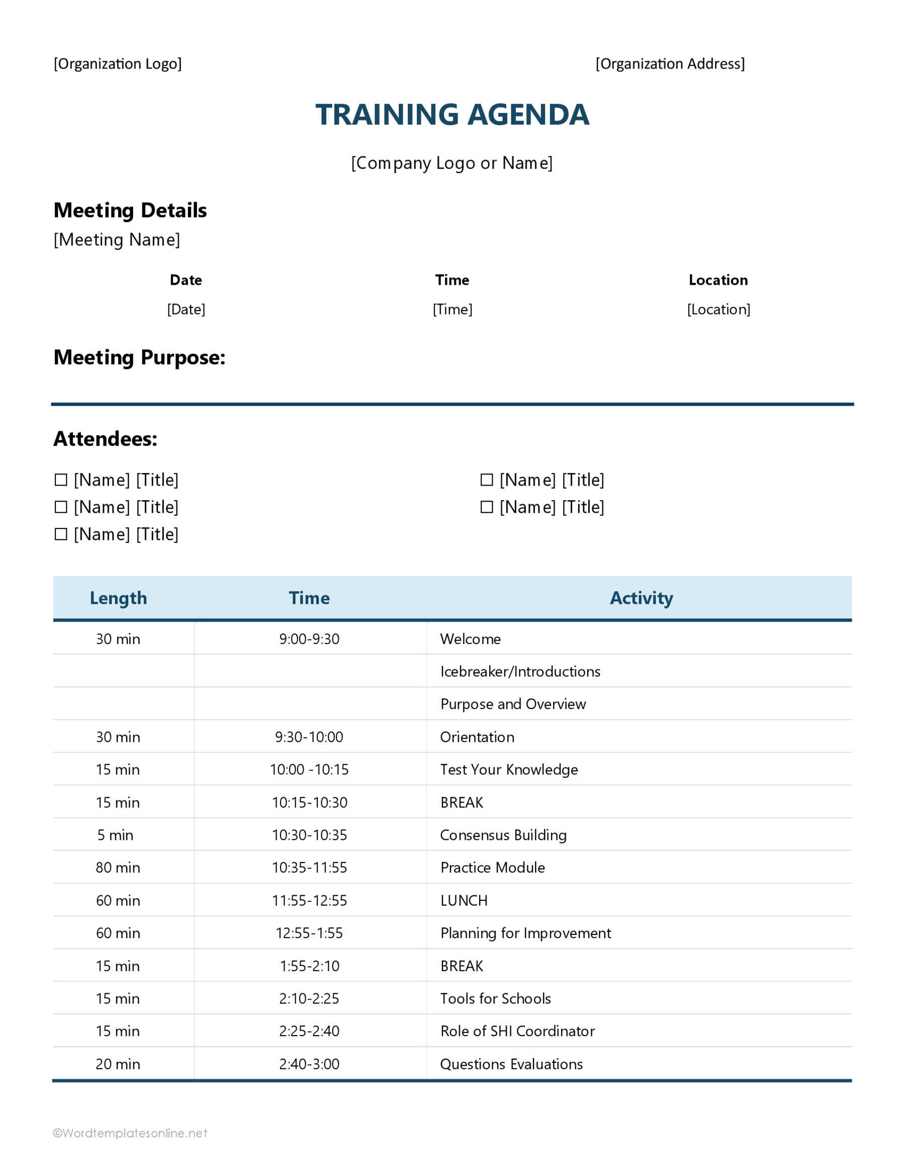 Sample Training Agenda Format