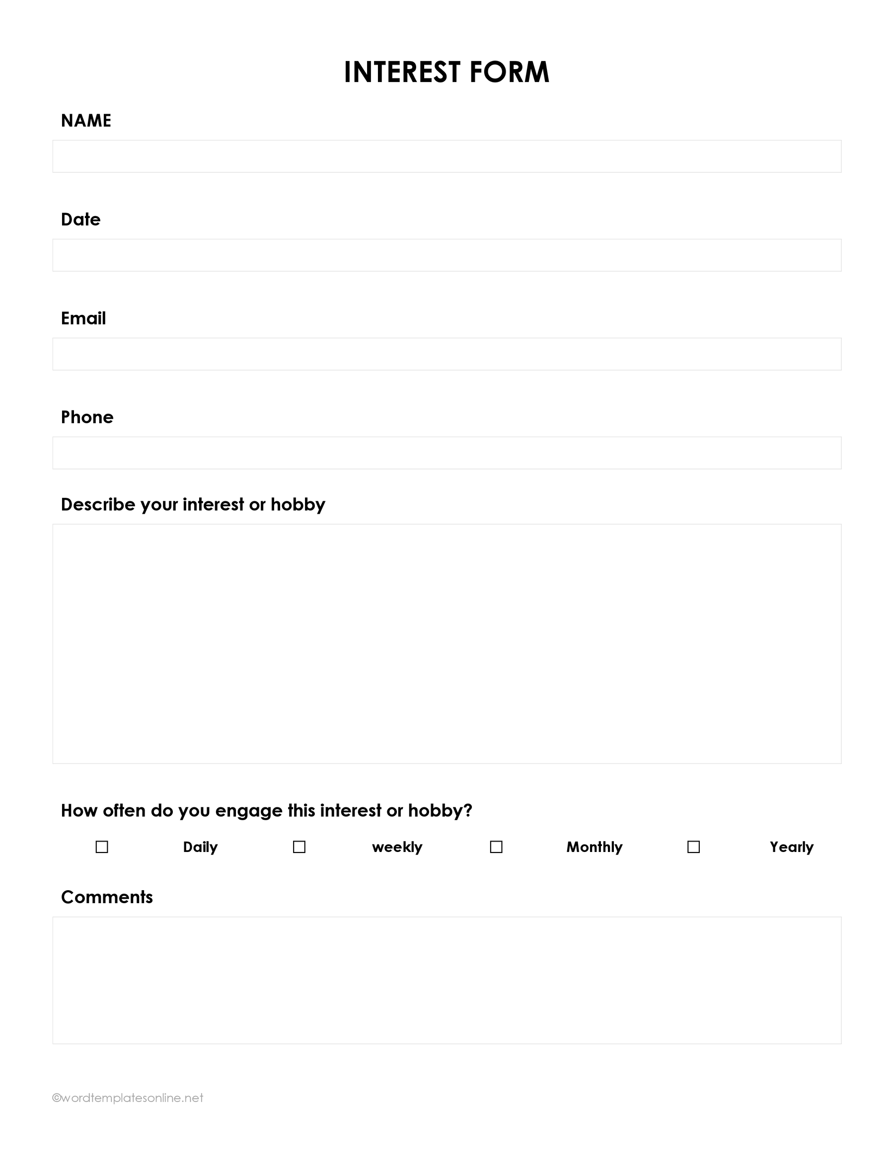 Student Interest Form Template in ms word free download 05