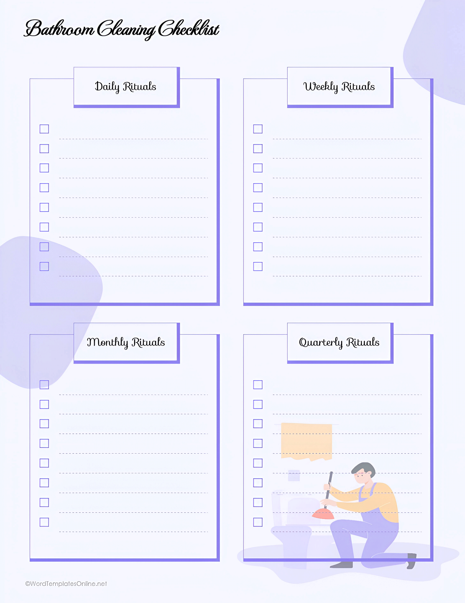 Professional Bathroom Cleaning Checklist Template for home or office cleaning management