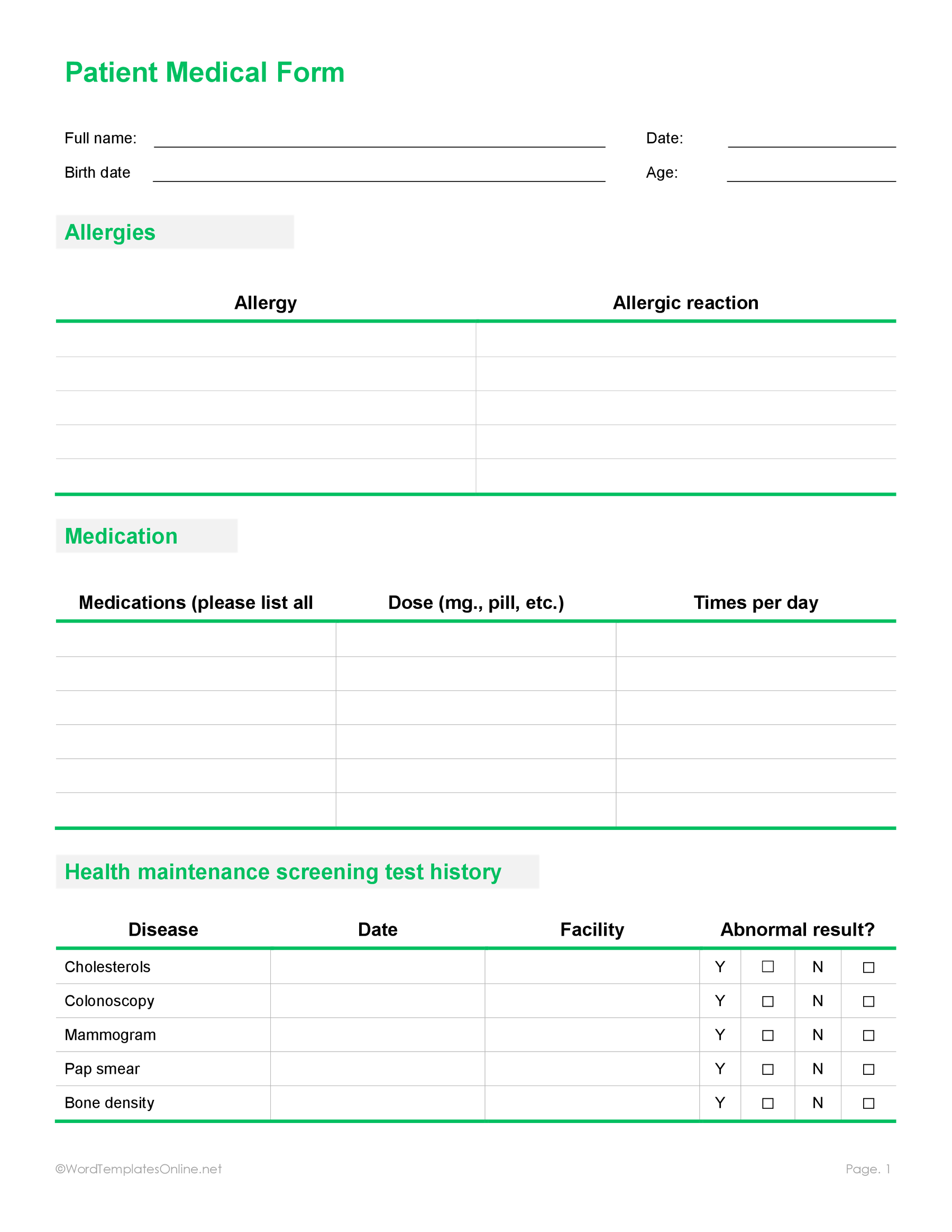 Professional Health History Form Template for efficient and accurate patient history tracking