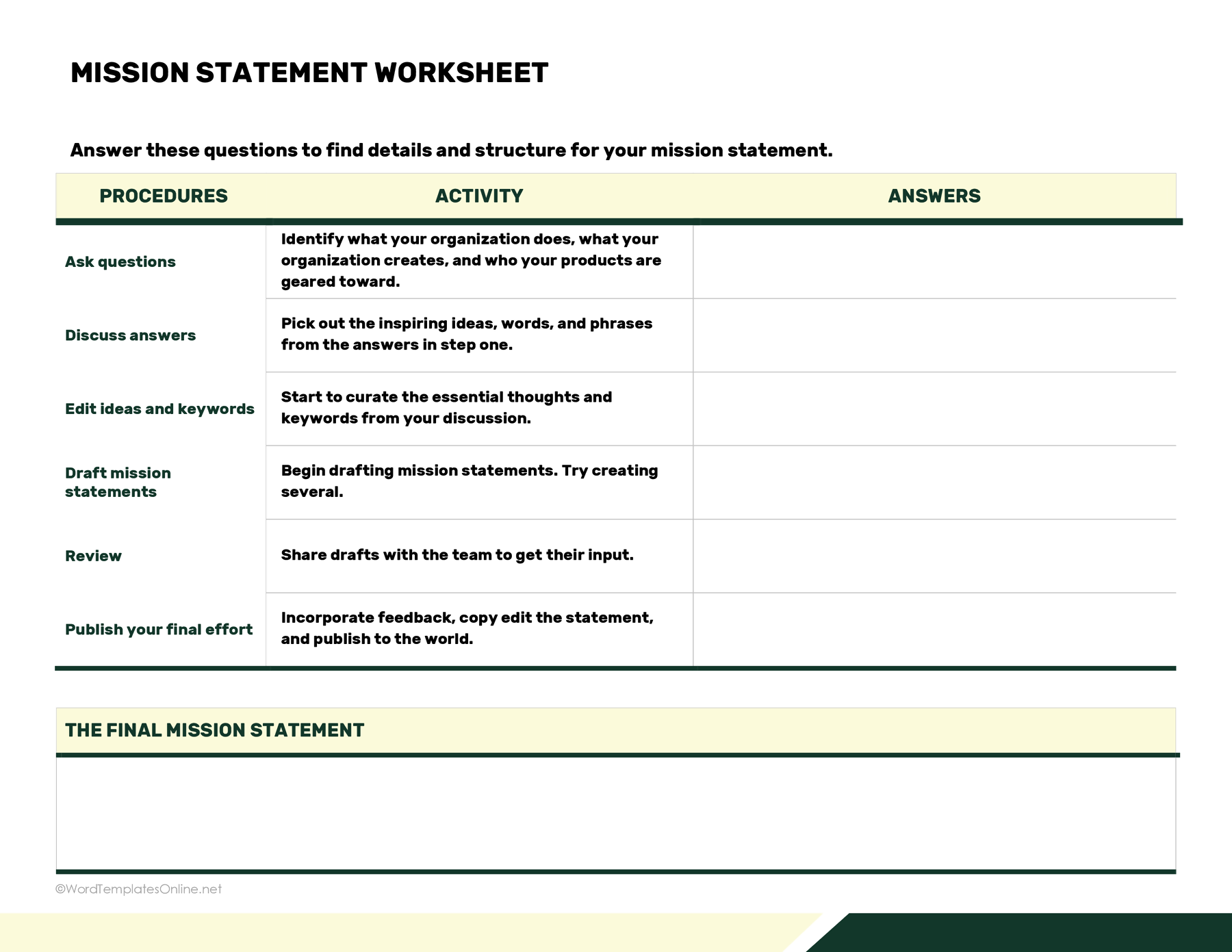 Editable Mission Statement template for Google Docs download