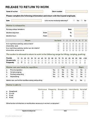 Free Return to Work Release Forms [Word - Google Docs]