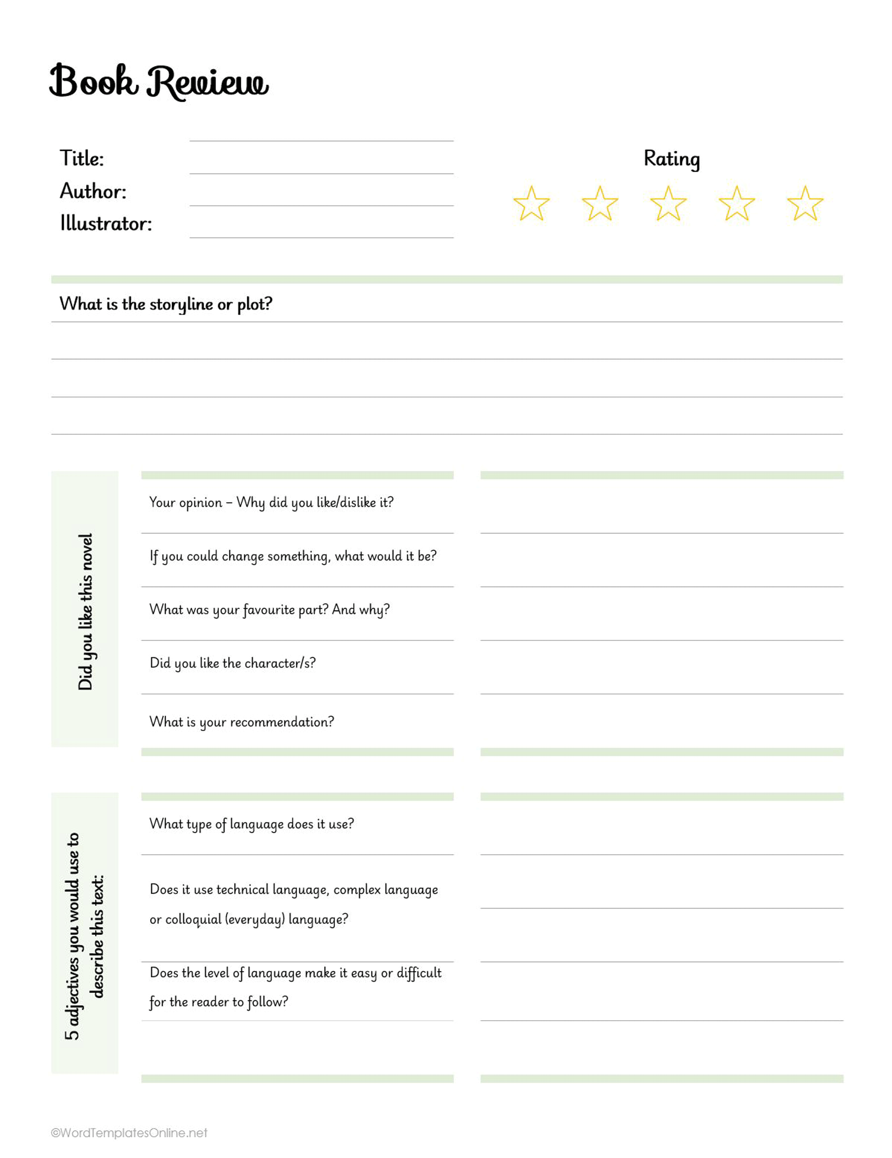 Structured MS Word Book Review Template