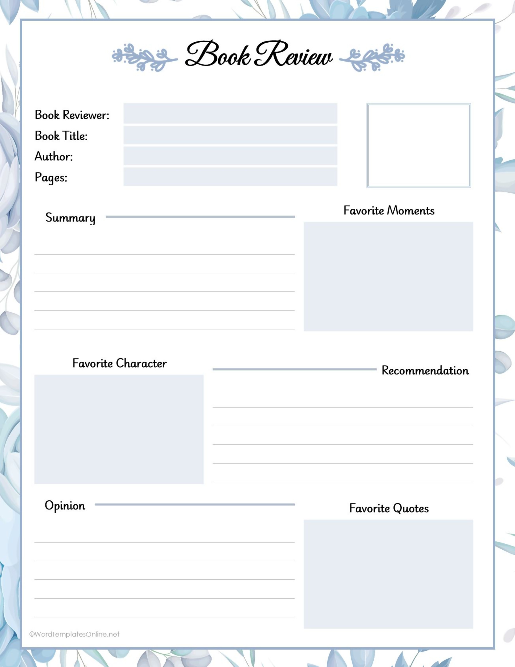 Downloadable Book Review Template in MS Word with sections for summary