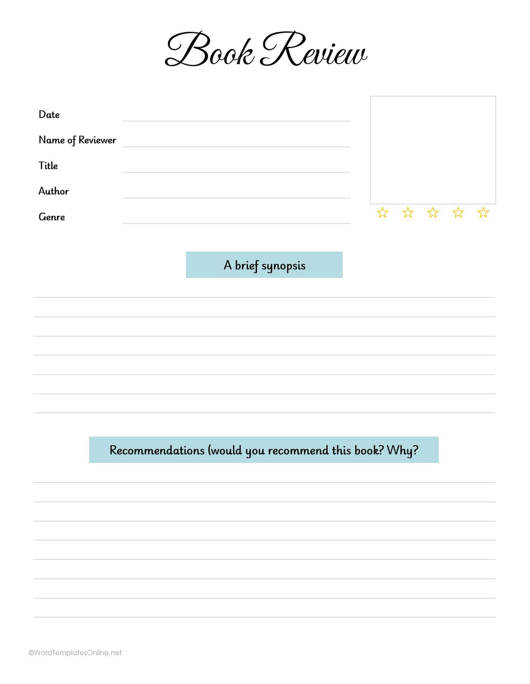 Downloadable Book Review Template in MS Word format for reviewing books
