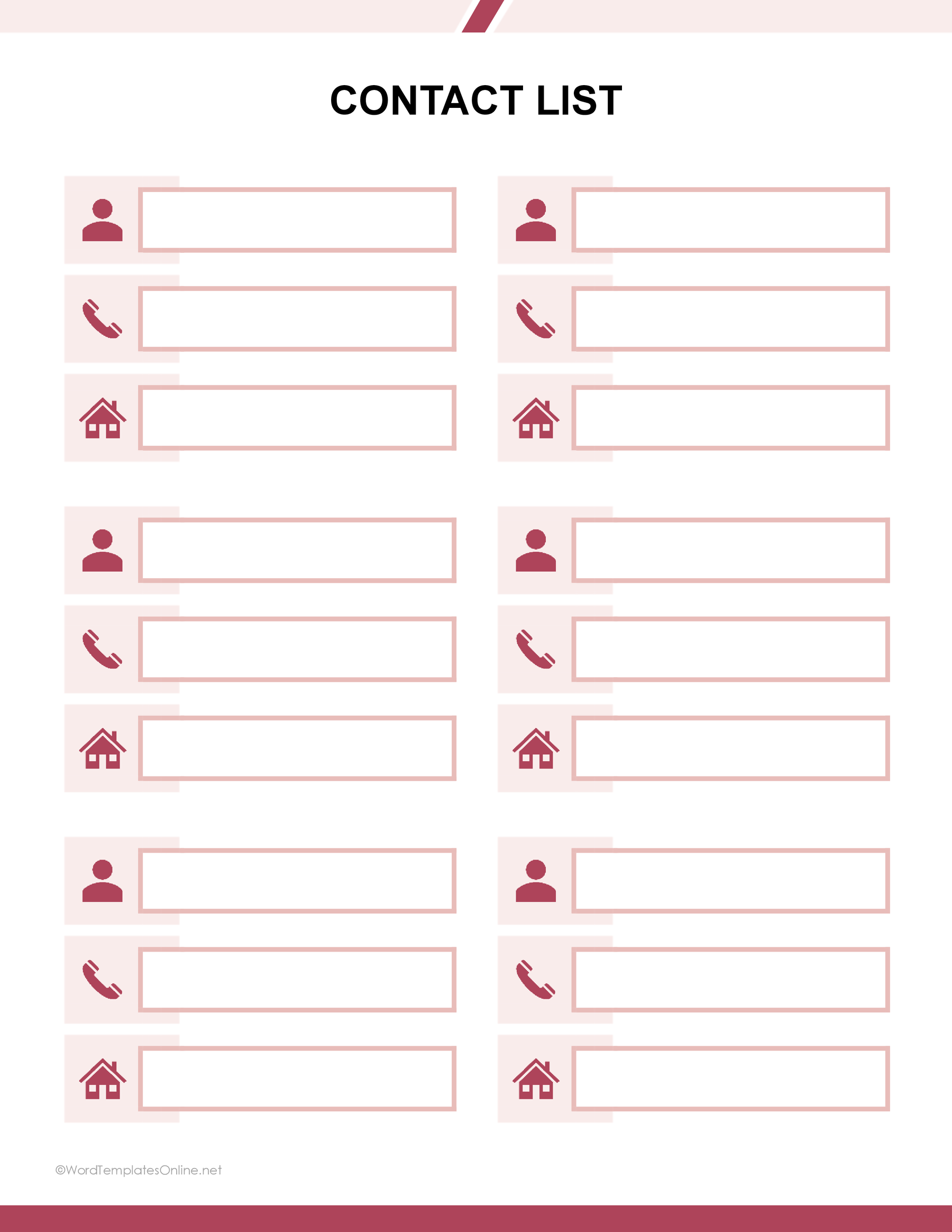 Download Contact List Template in MS Word format for quick and efficient use