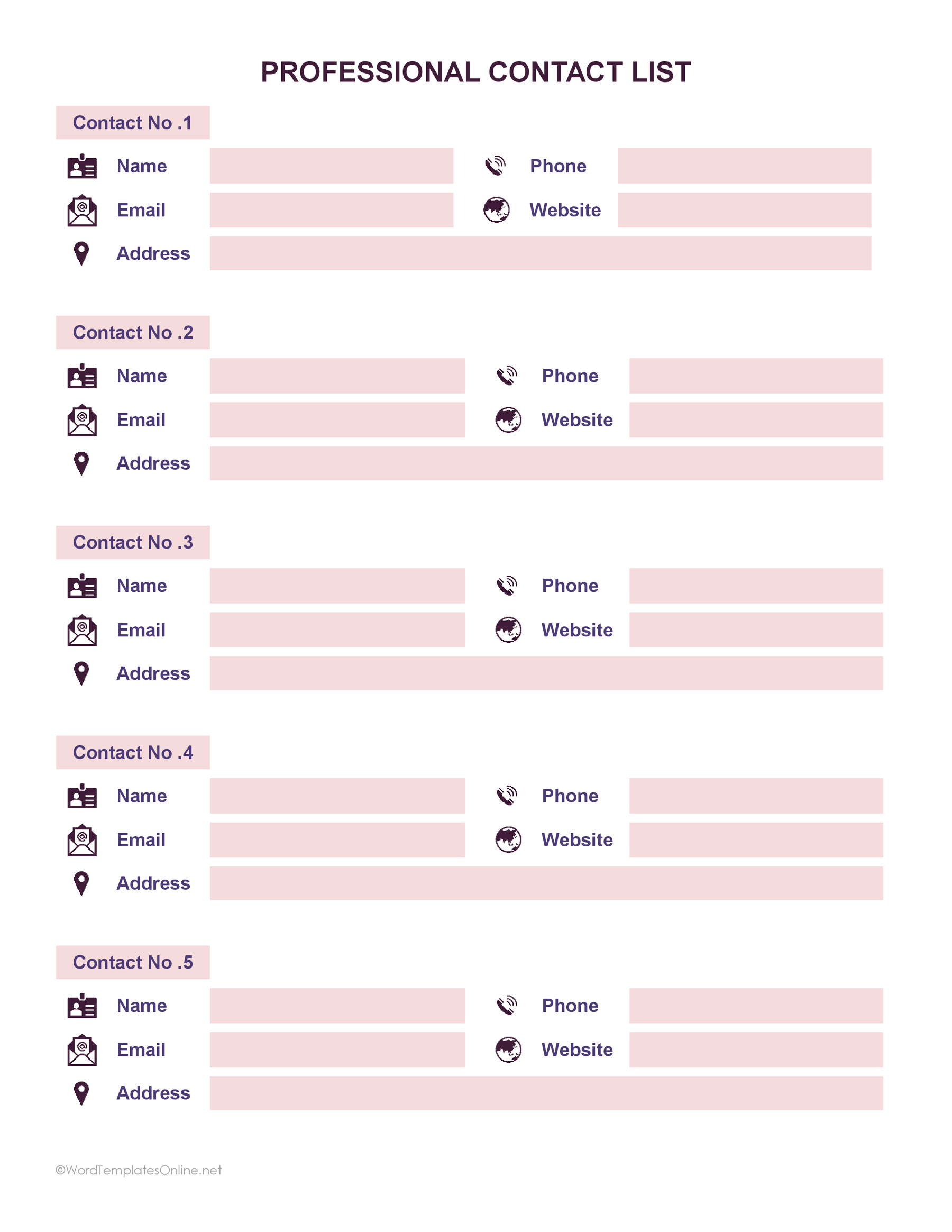 Download free Structured Contact List Template for  Professional use in MS Word