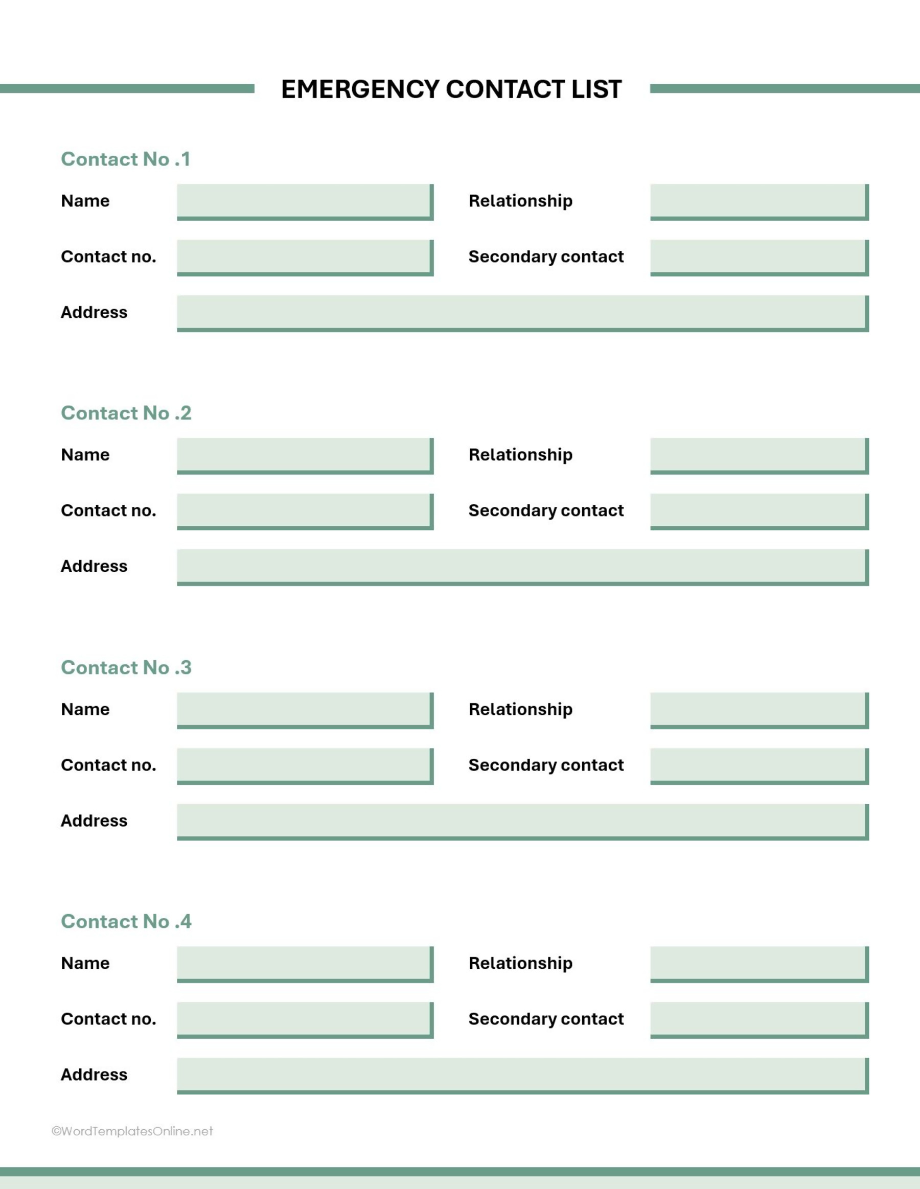 Download free  Emergency Contact List Template in Word and G-doc