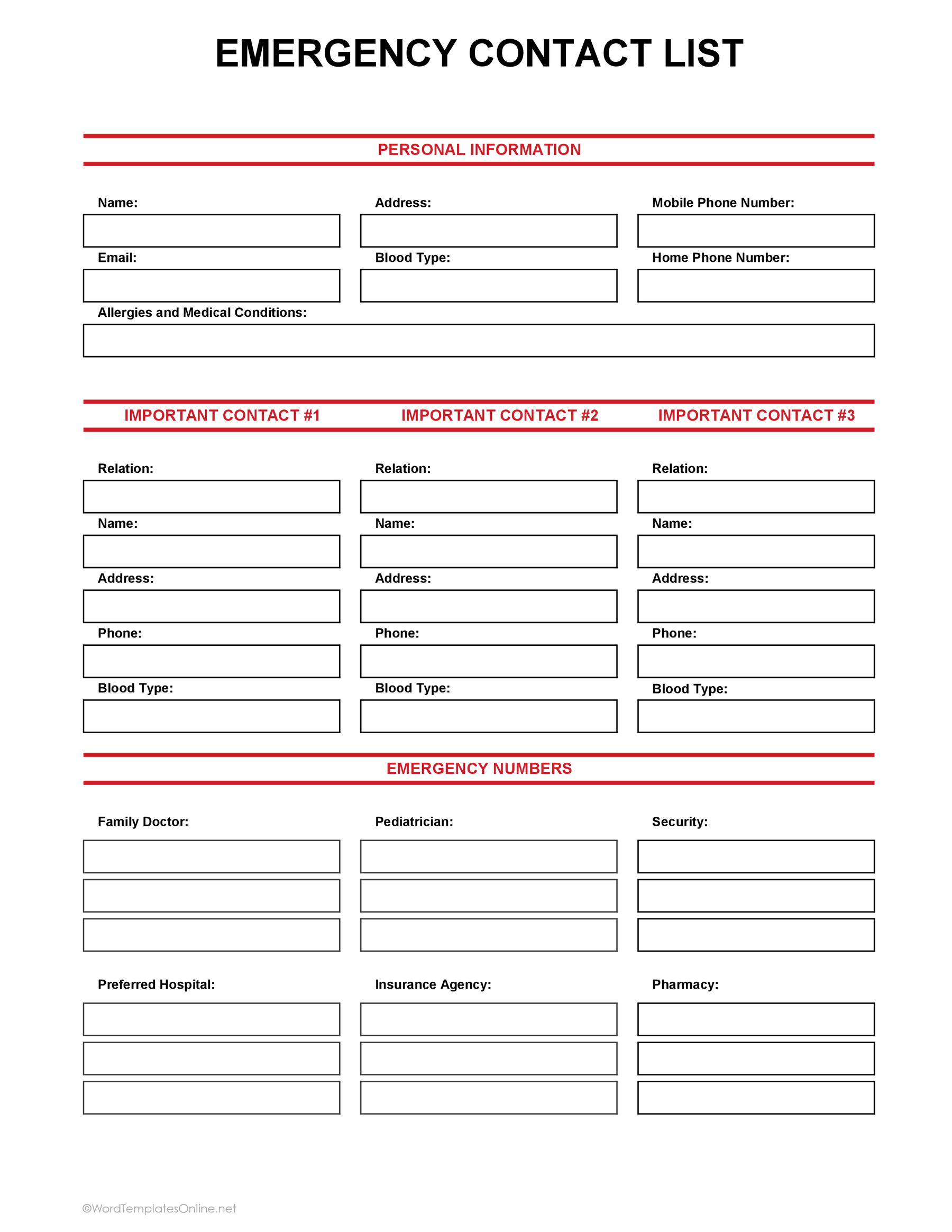 Emergency Contact List Template in Excel for easy access to contact information