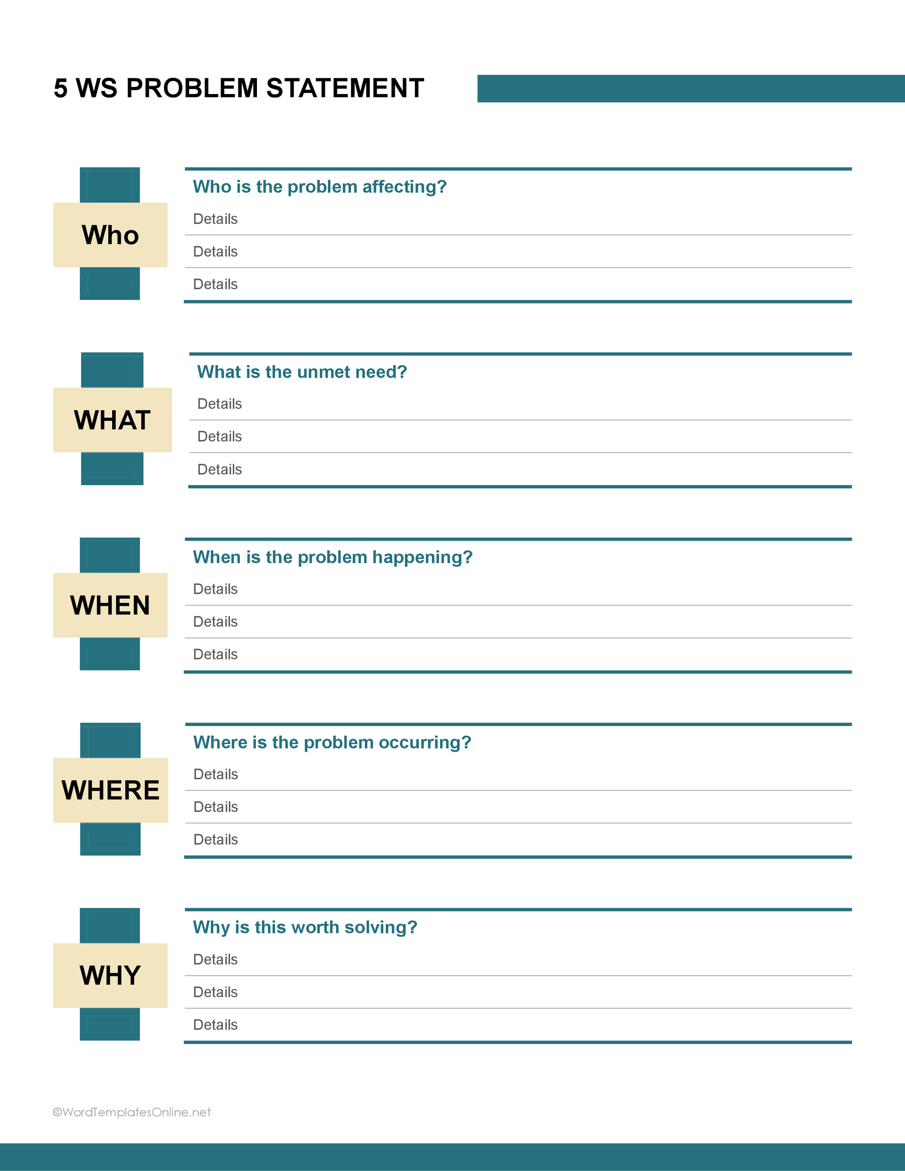 5 WS problem statement free download in Ms word