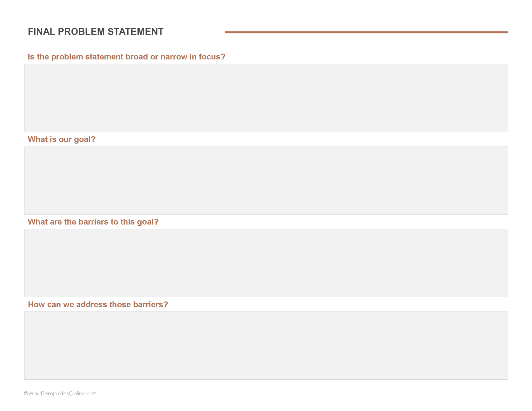 Downloadable MS Word Problem Statement Work Sheet in MS Word for business and academic use