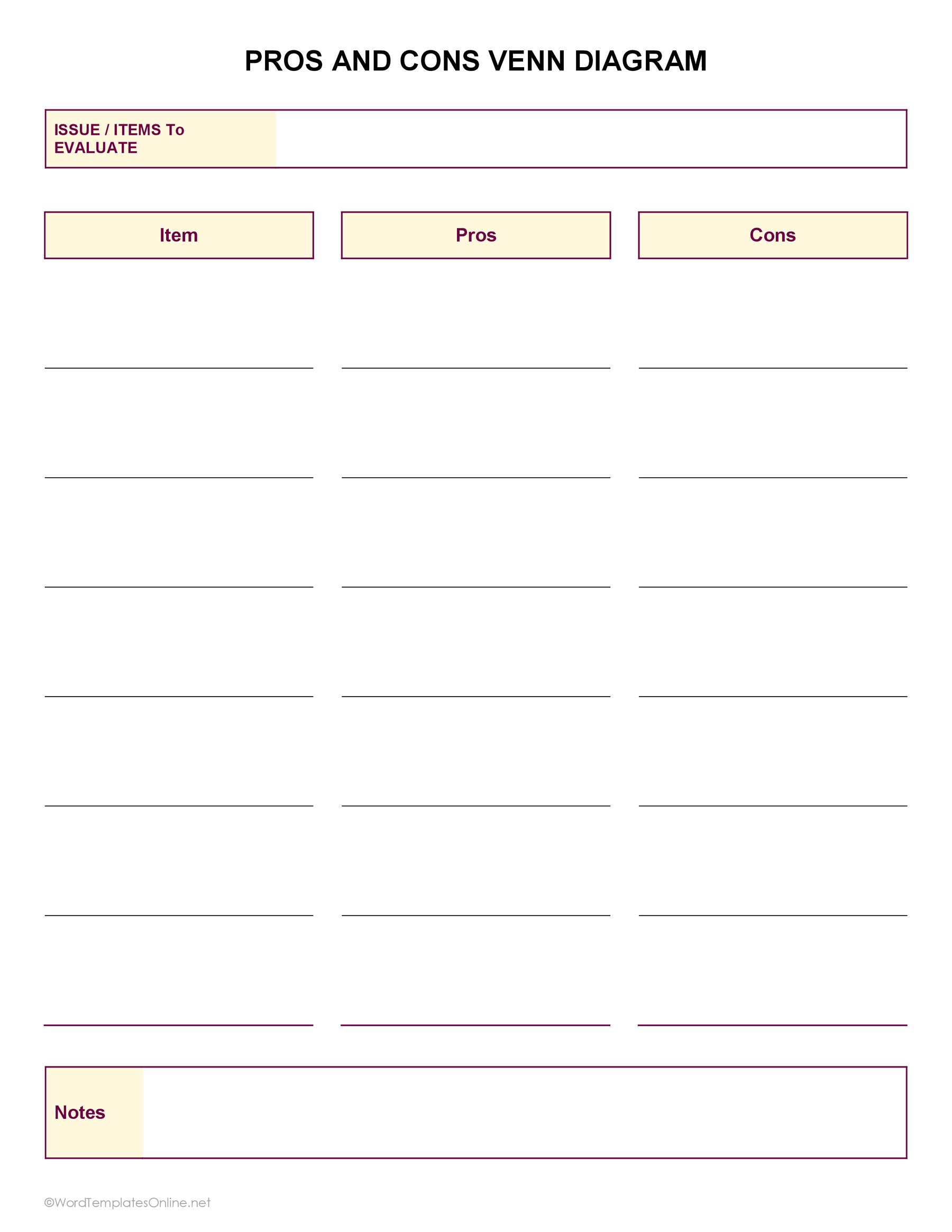 MS Word Pros and Cons Template for clear and structured decision-making
