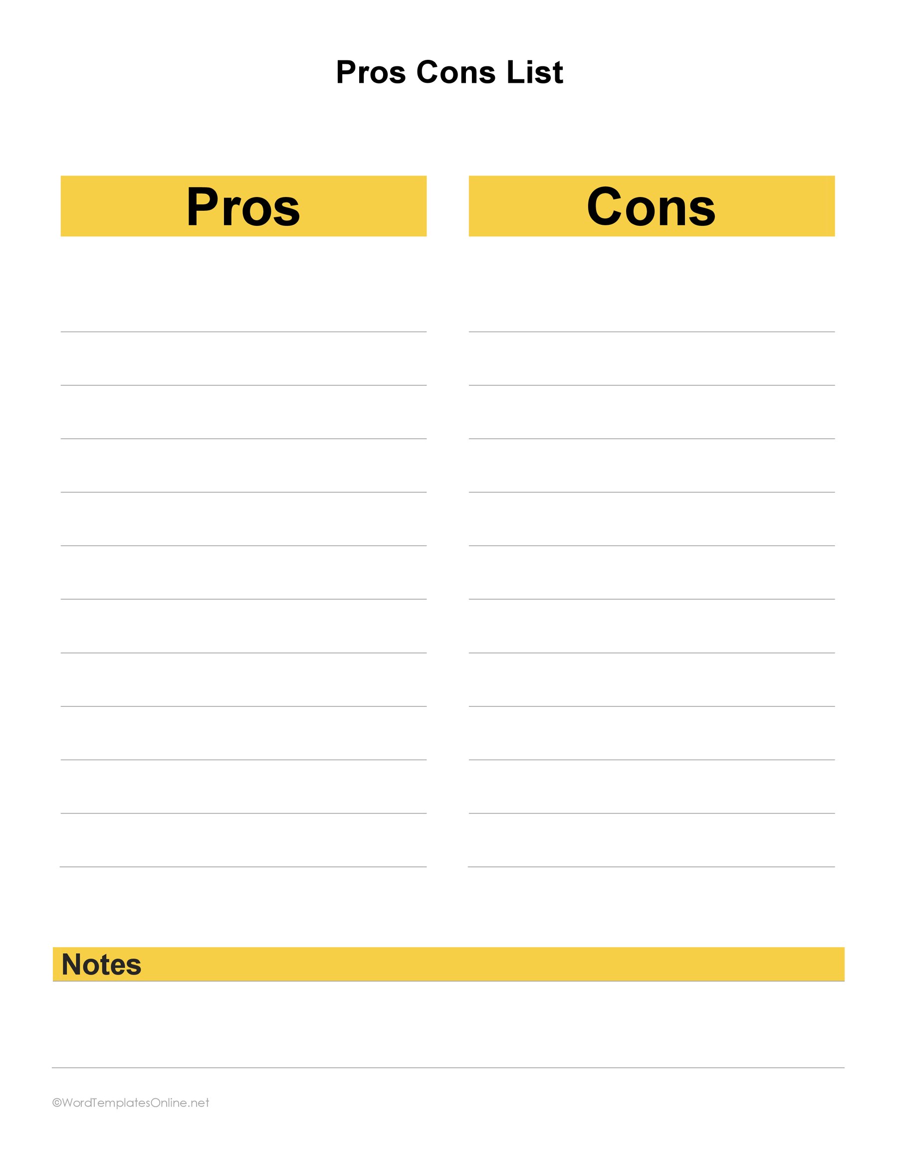 Pros cons list template free download in ms word format