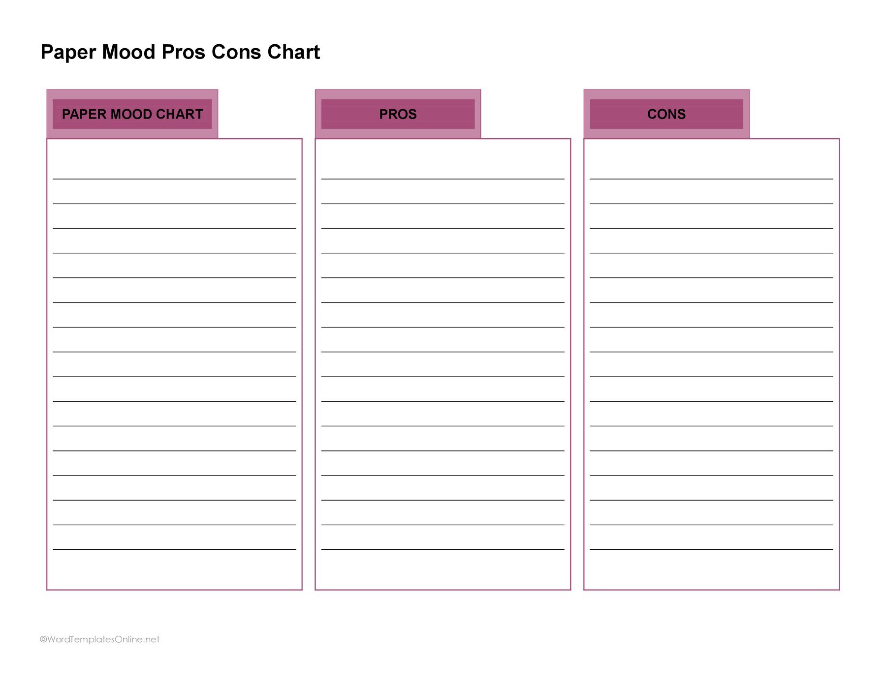 free paper mood pros cons chart download in ms word
