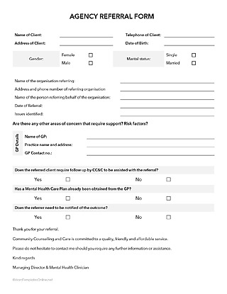 Download a professional agency Referral Form template in MS Word