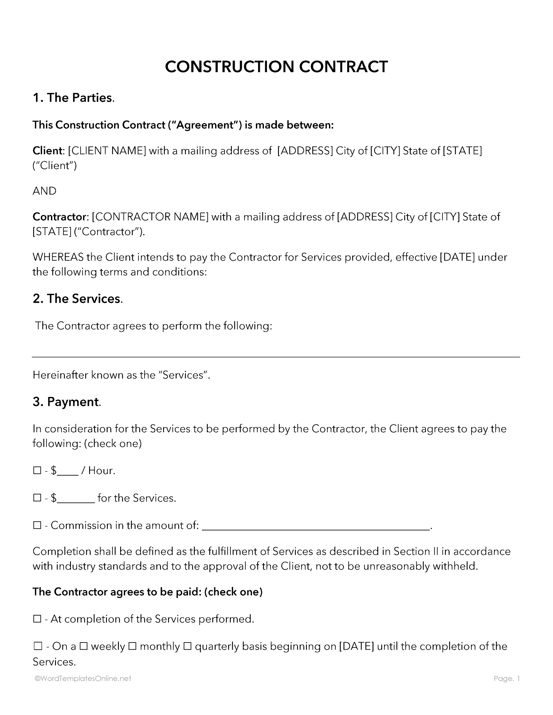 Professional Construction Contract Template ensuring clear agreements between parties